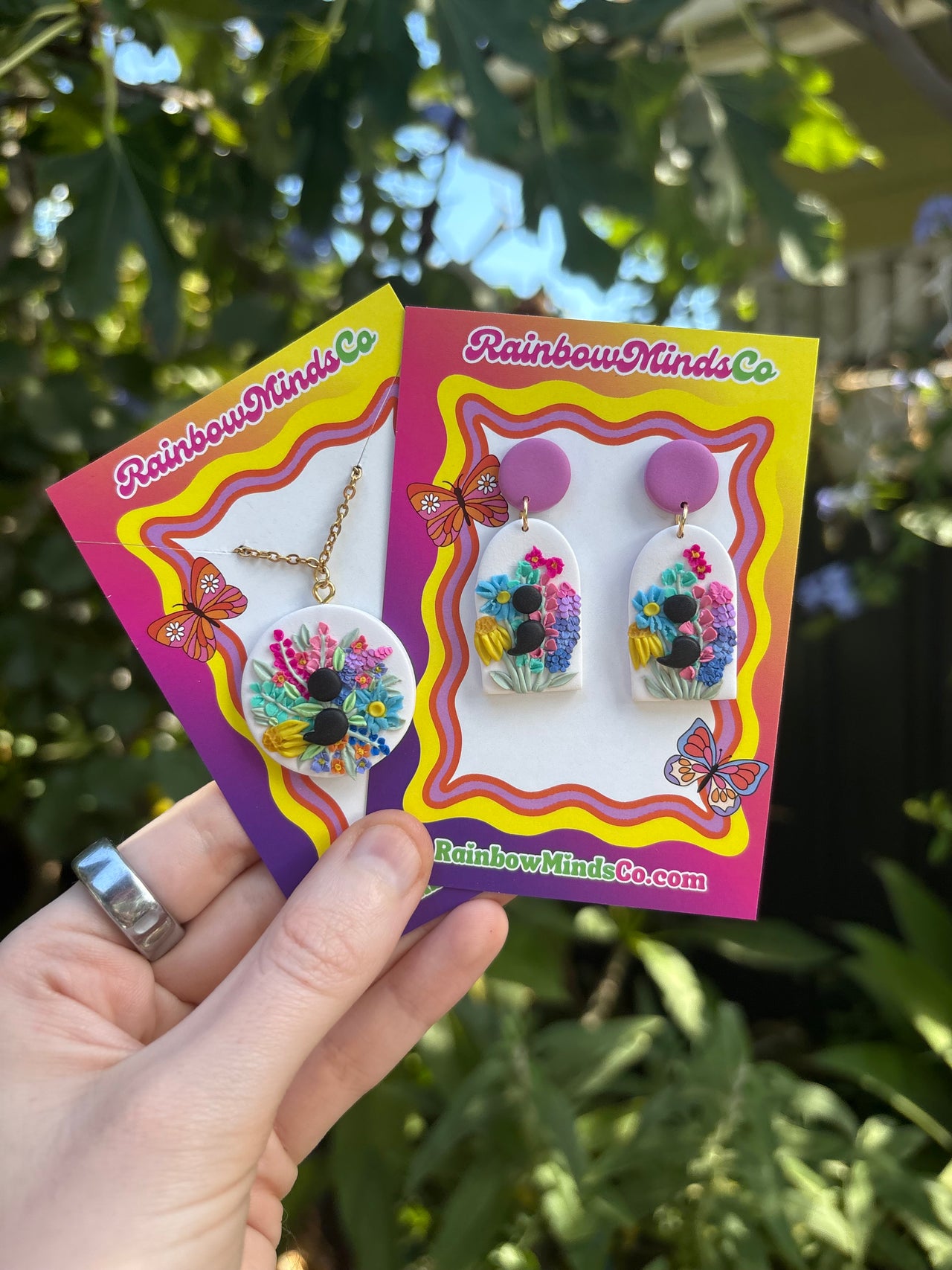 Mental Health Matters - Handmade Detailed Floral Polymer Clay Earrings- Semicolon