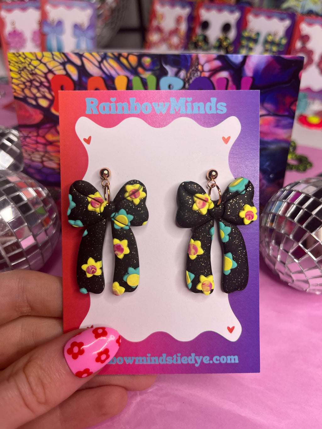 Floral Sparkle - Floral Bow Polymer Clay Earrings