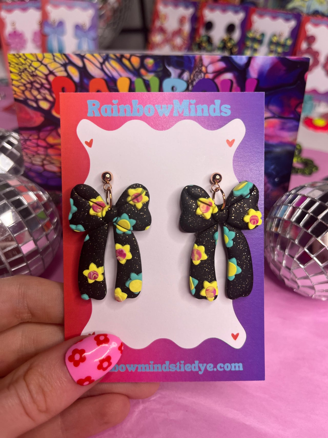 Floral Sparkle - Floral Bow Polymer Clay Earrings