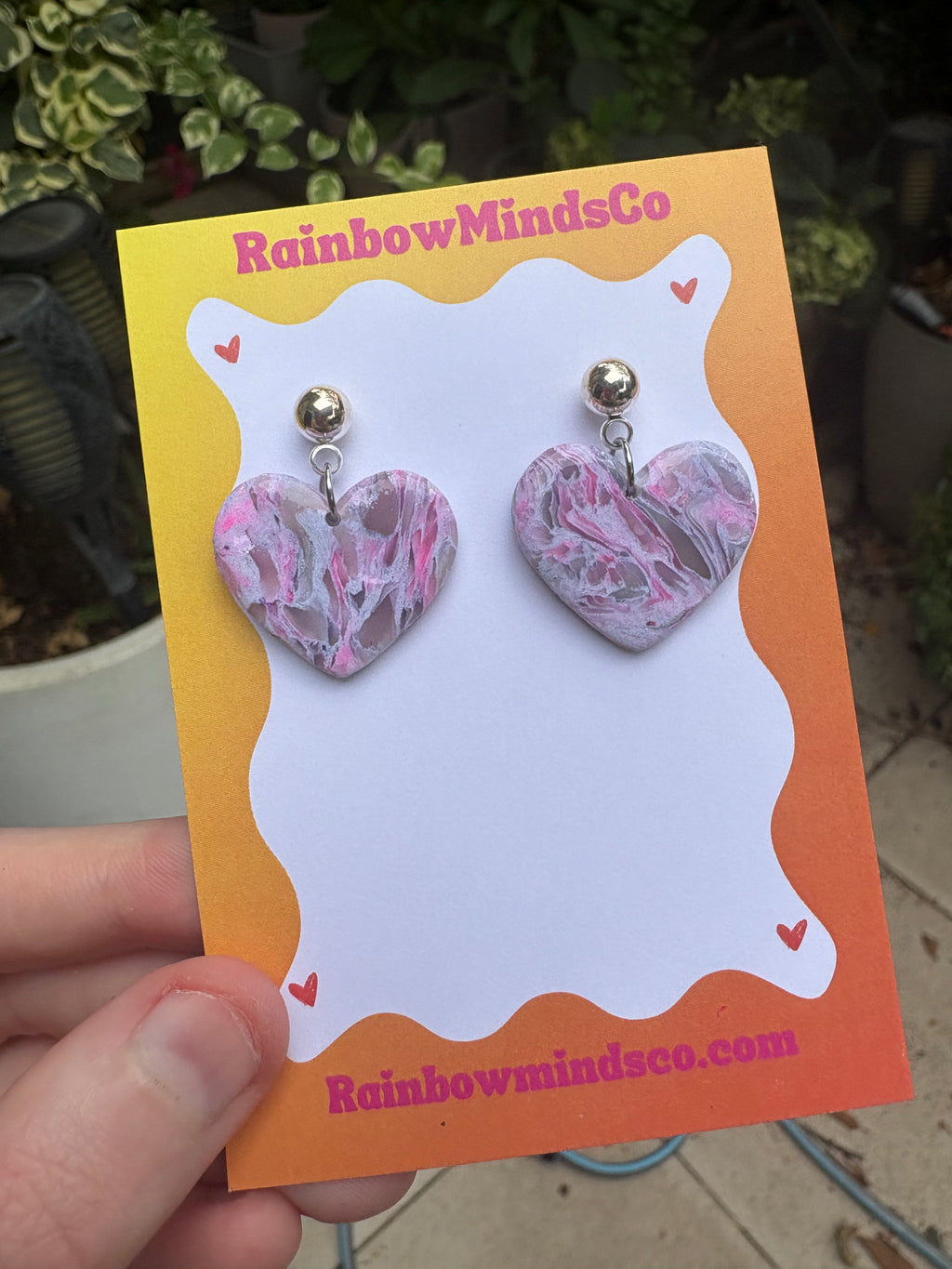 Rose Aura Heart Polymer Clay Earrings- Pink Rose Quartz Love Heart Dangles
