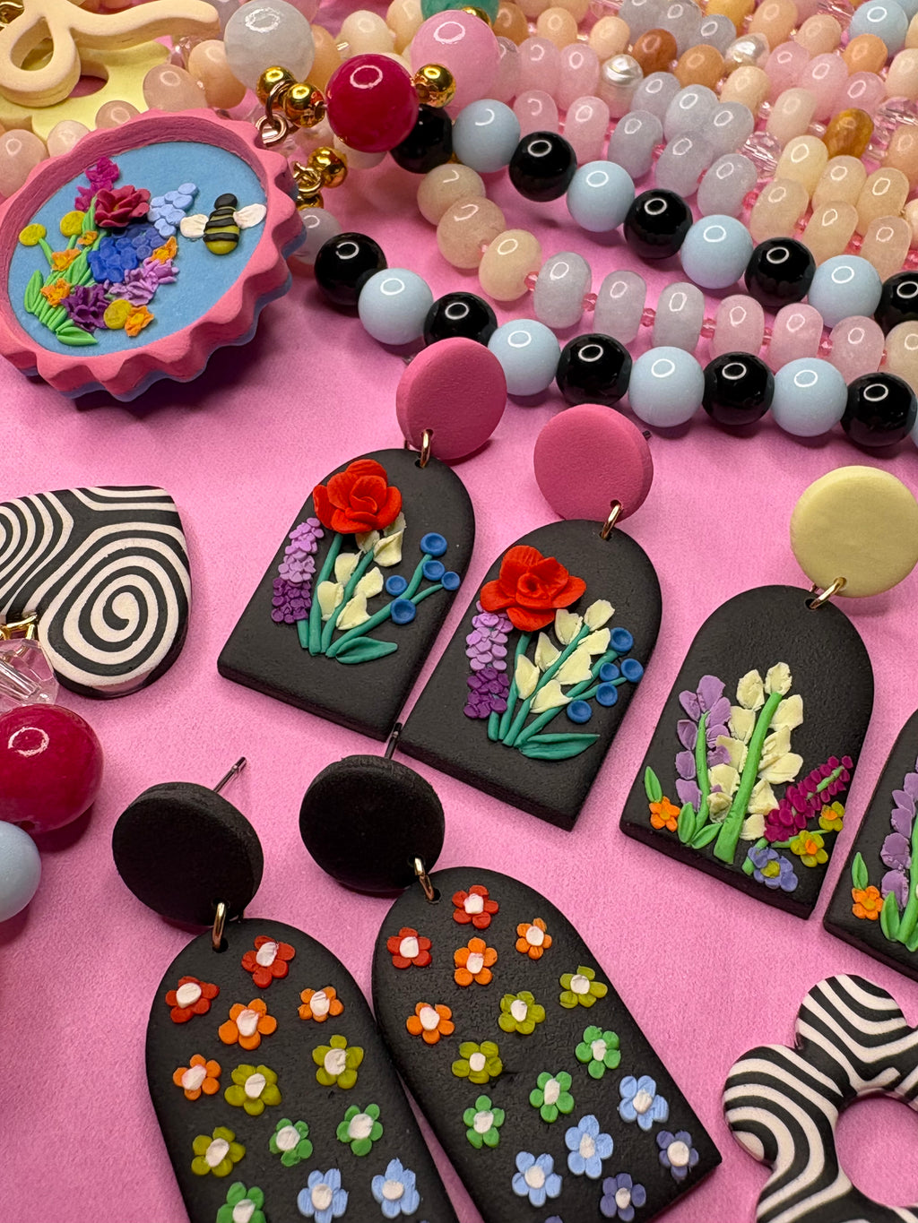 Cottage Garden Wildflower Dangles - Handmade Polymer Clay Earrings