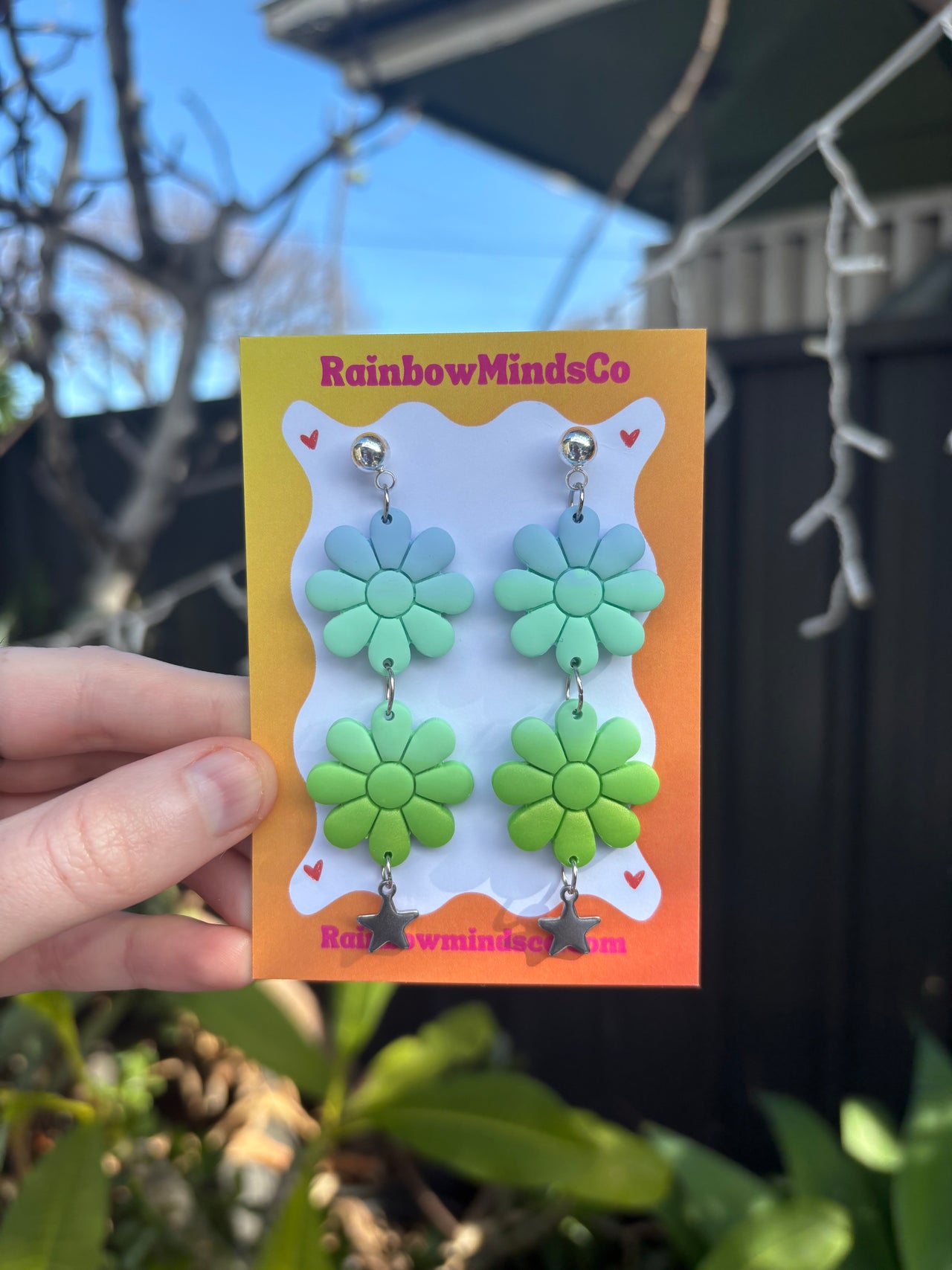 Meadow Bloom Polymer Clay Earrings- Pastel Green, Mint & Blue Daisy Dangles