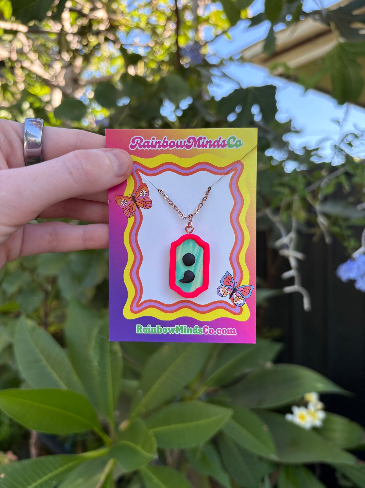 Mental Health Matters - Handmade Polymer Clay Necklace- Semicolon