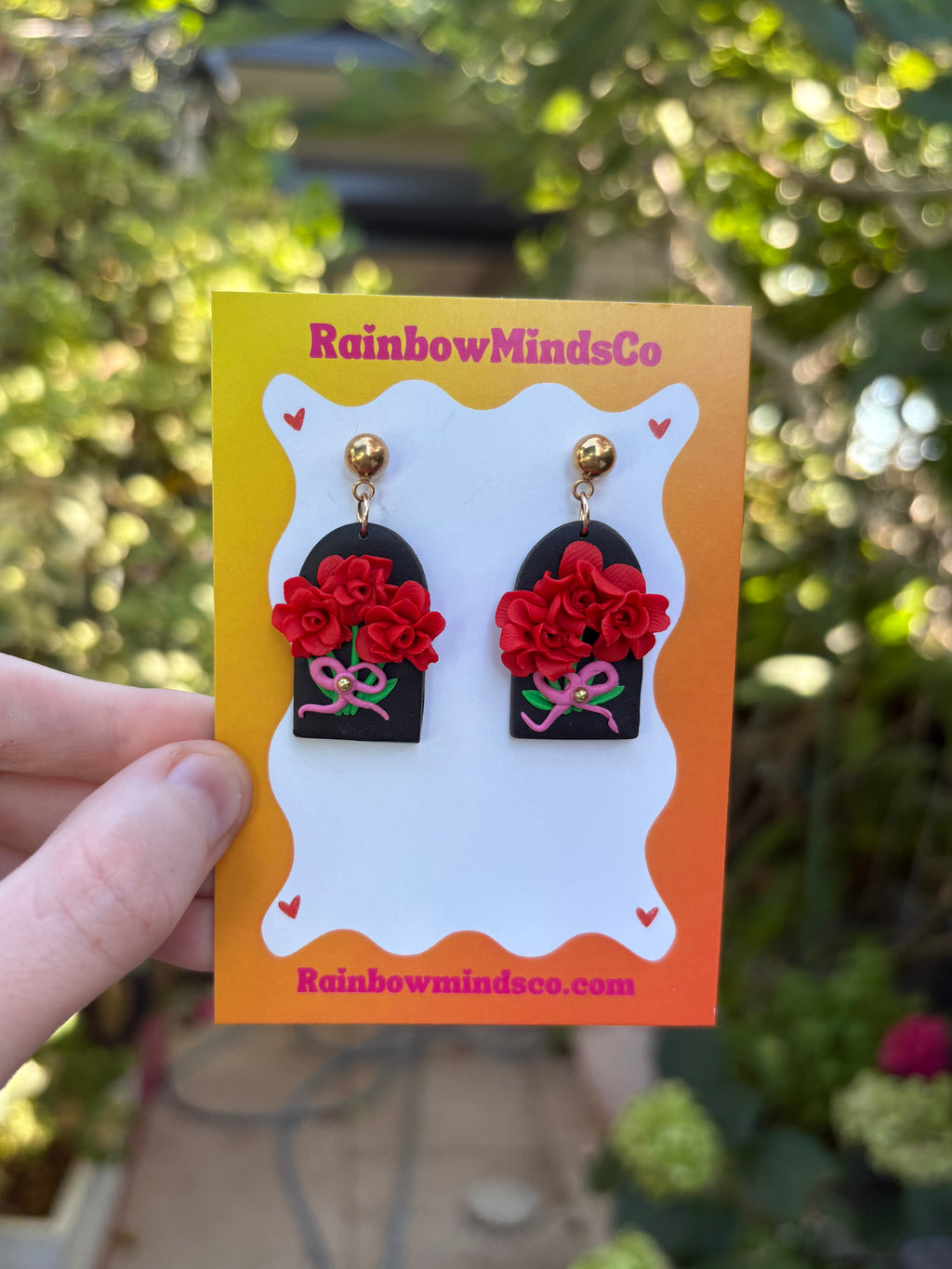 Hand-Sculpted Rose Arch Polymer Clay Earrings