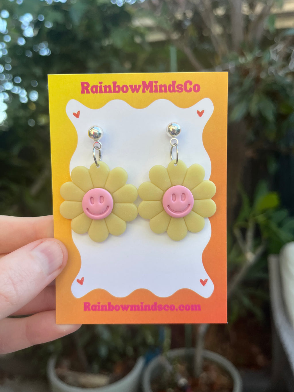 Joy Bloom Polymer Clay Earrings- Smiley face Flower Dangles (Multiple variants)