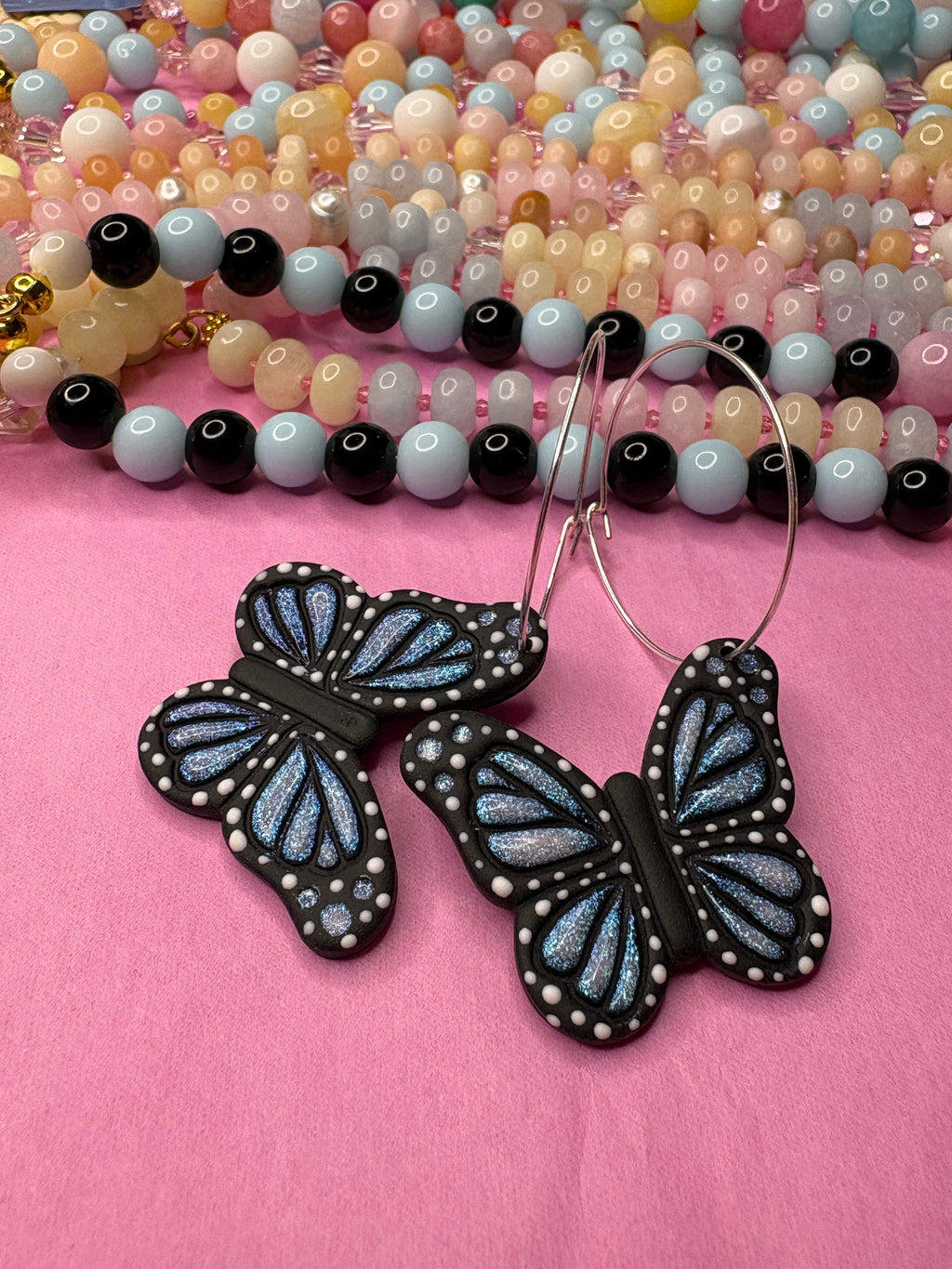 Moonlit Butterfly Hoops - Handmade Polymer Clay Earrings