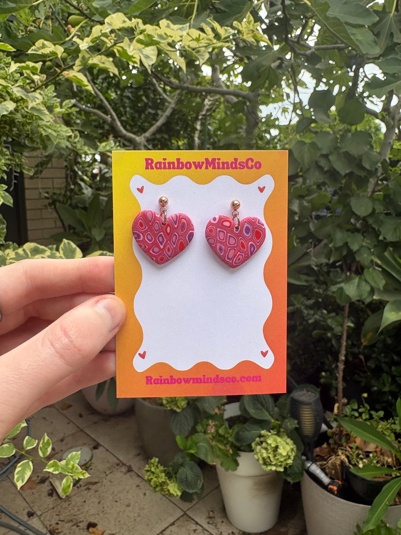 Groovy Heart Polymer Clay Earrings- Pink Trippy Love Heart Dangles