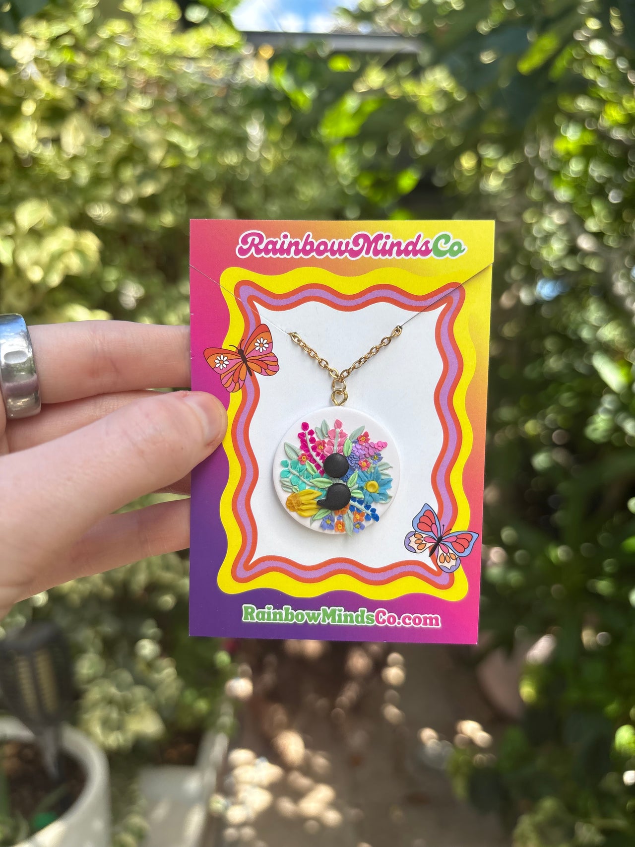 Mental Health Matters - Handmade Detailed Floral Polymer Clay Necklace- Semicolon