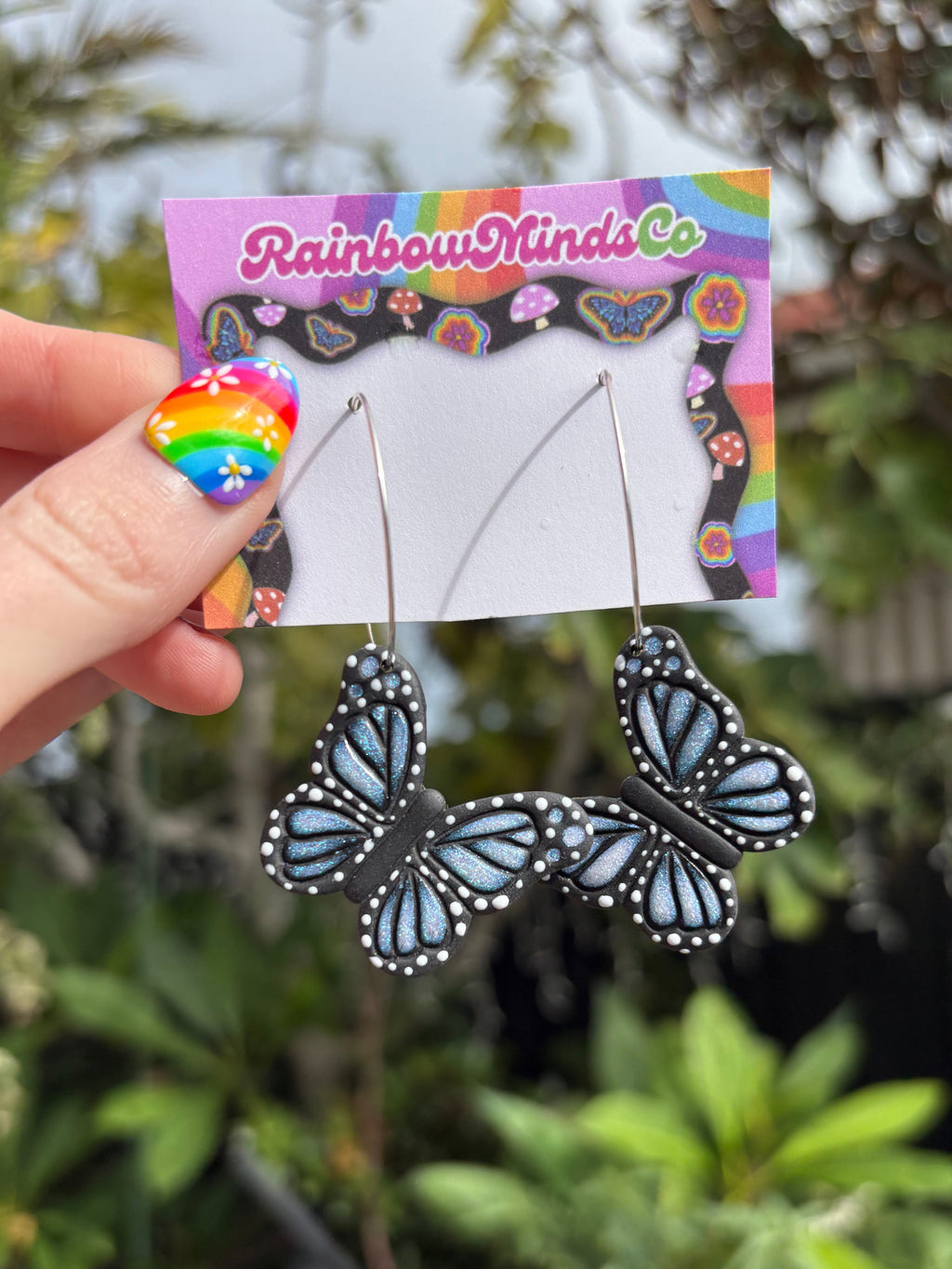 Moonlit Butterfly Hoops - Handmade Polymer Clay Earrings