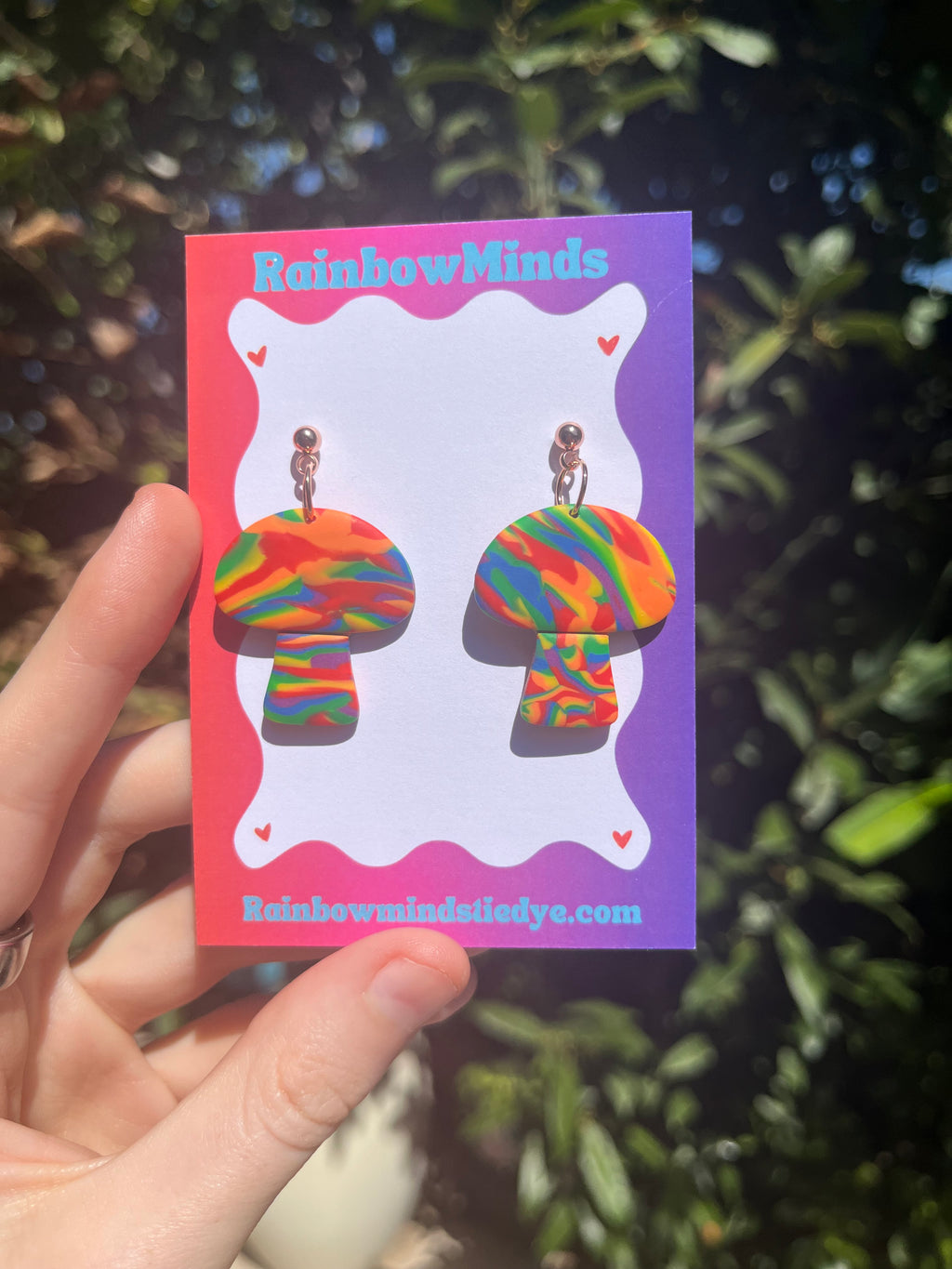 Rainbow Love- Rainbow Mushroom Polymer Clay Earrings