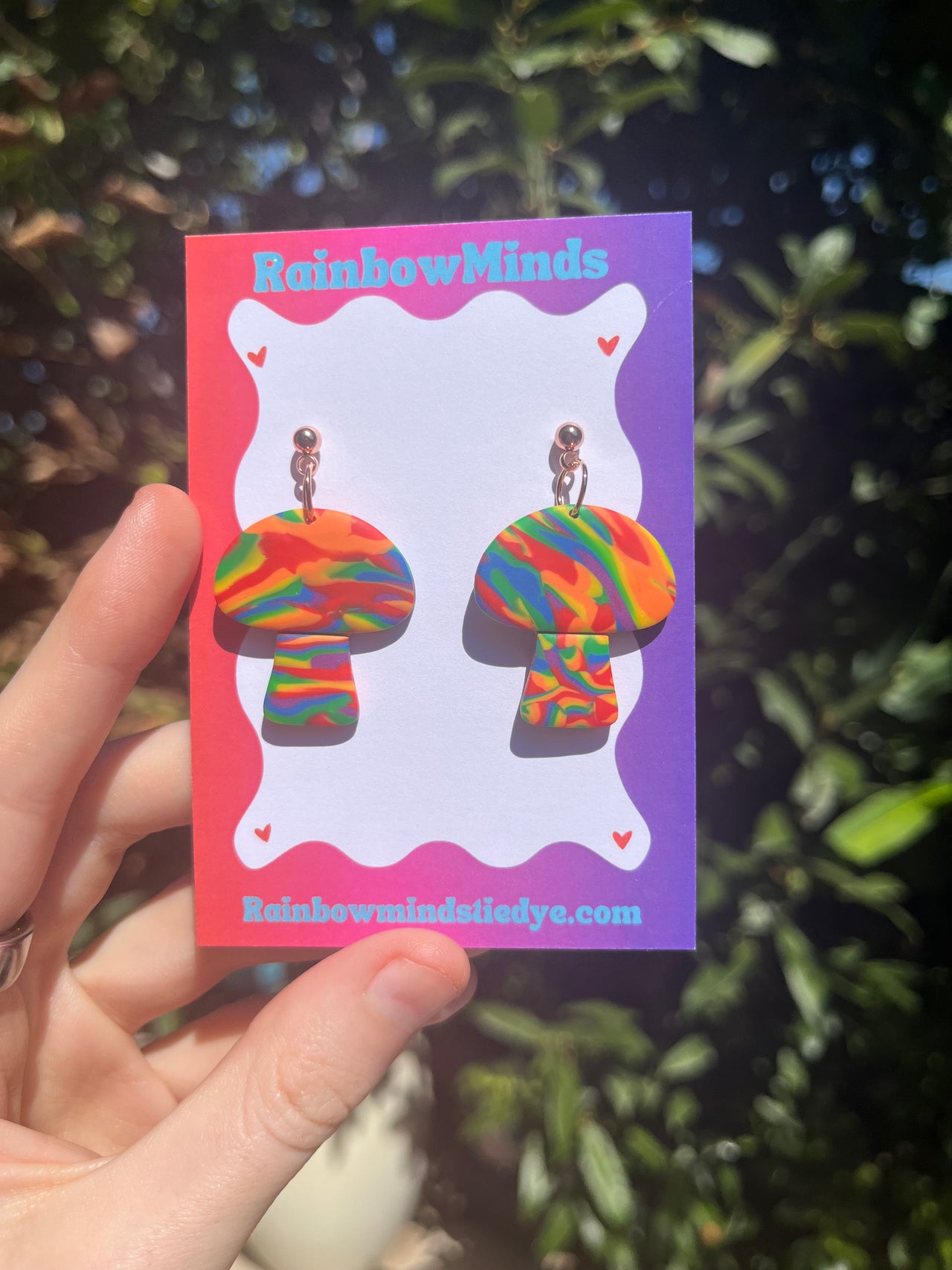 Rainbow Love- Rainbow Mushroom Polymer Clay Earrings