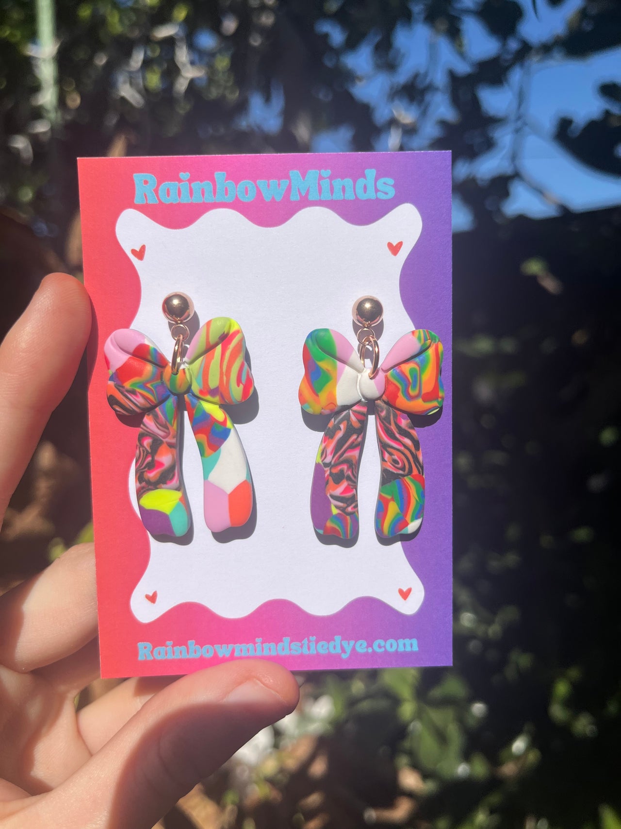 Patchwork Petal - Colourful Bow Polymer Clay Earrings