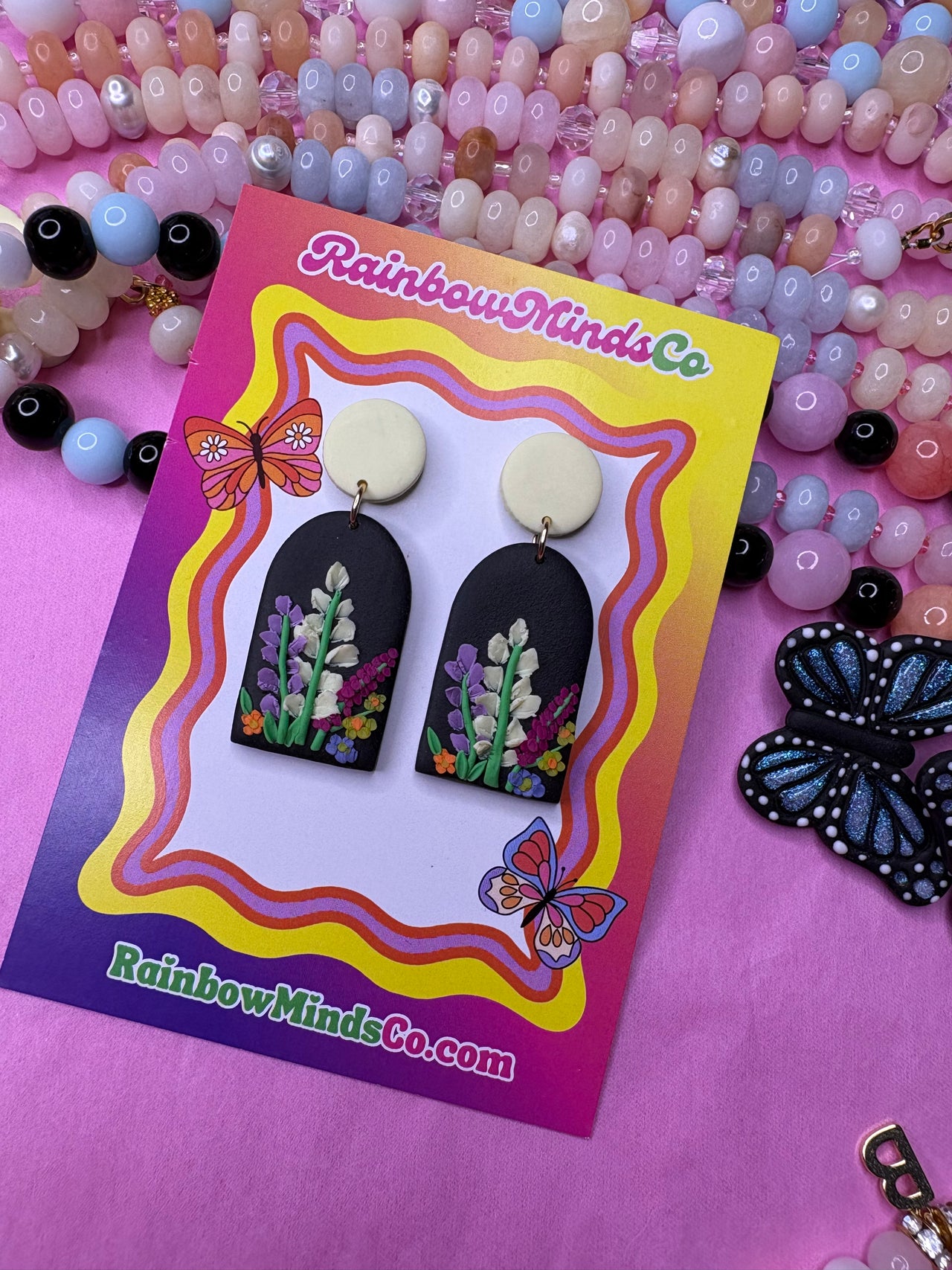 Cottage Garden Wildflower Dangles - Handmade Polymer Clay Earrings