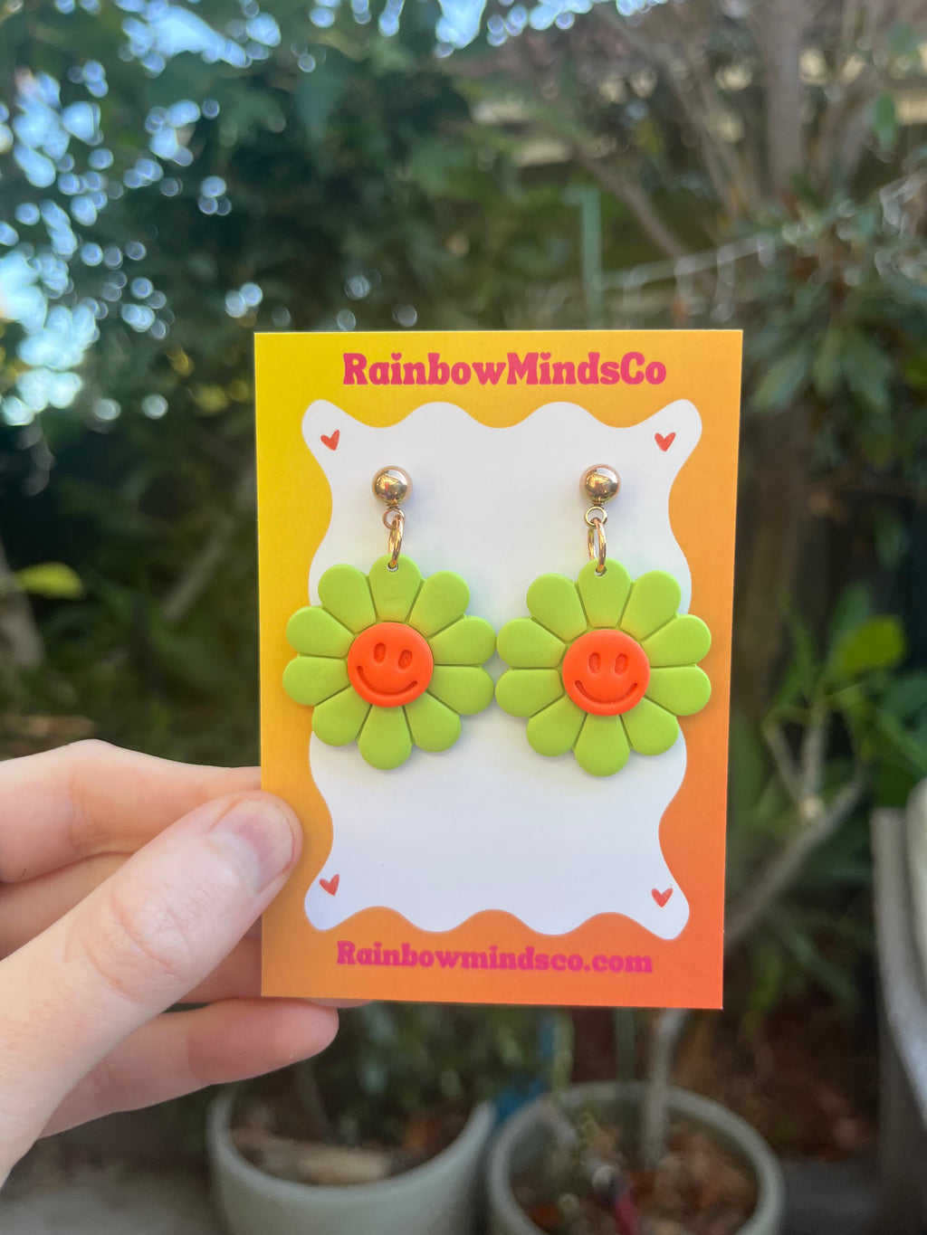 Joy Bloom Polymer Clay Earrings- Smiley face Flower Dangles (Multiple variants)