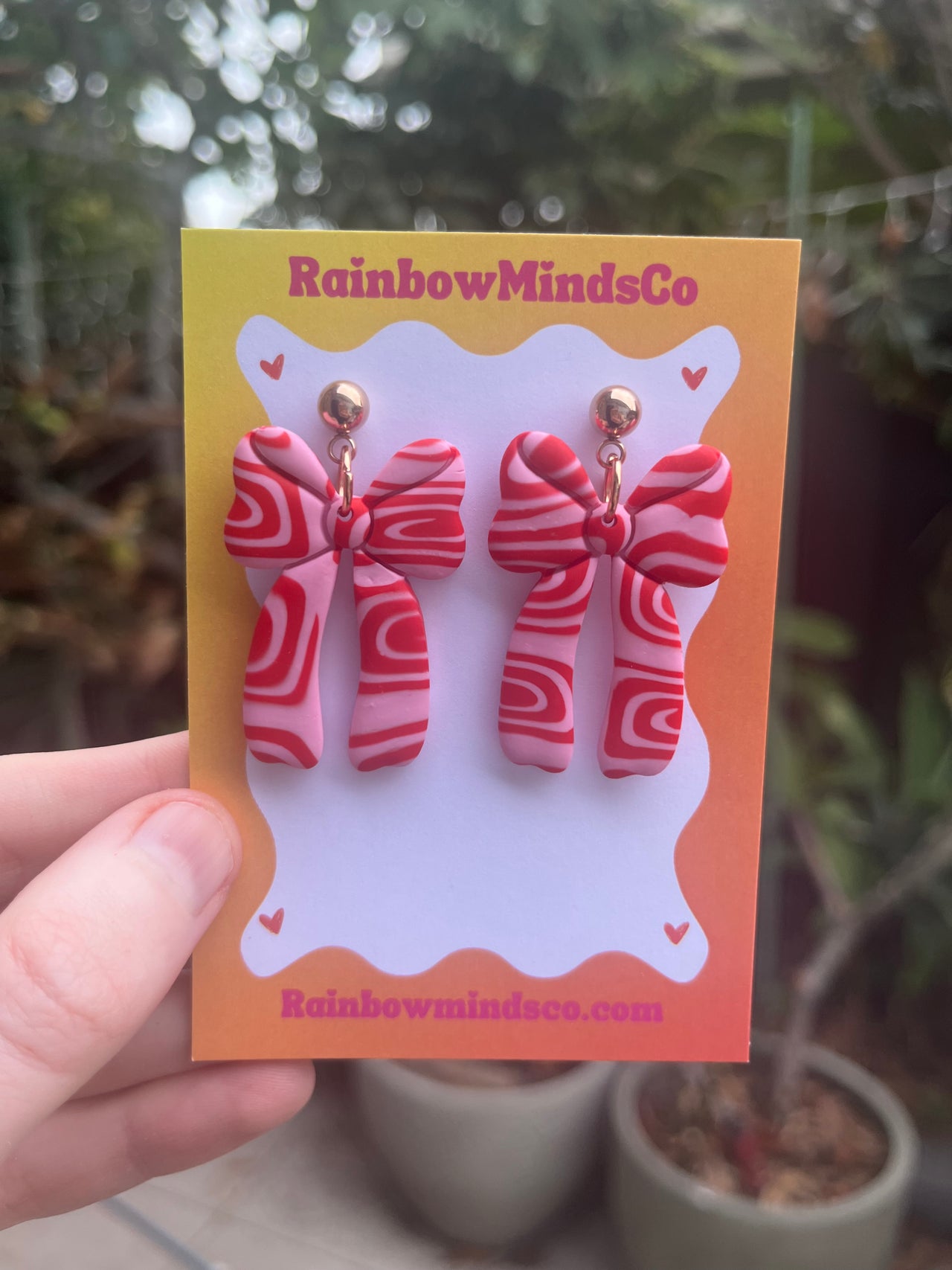 Cherry Pop Bows - Pink & Red Bow Polymer Clay Earrings