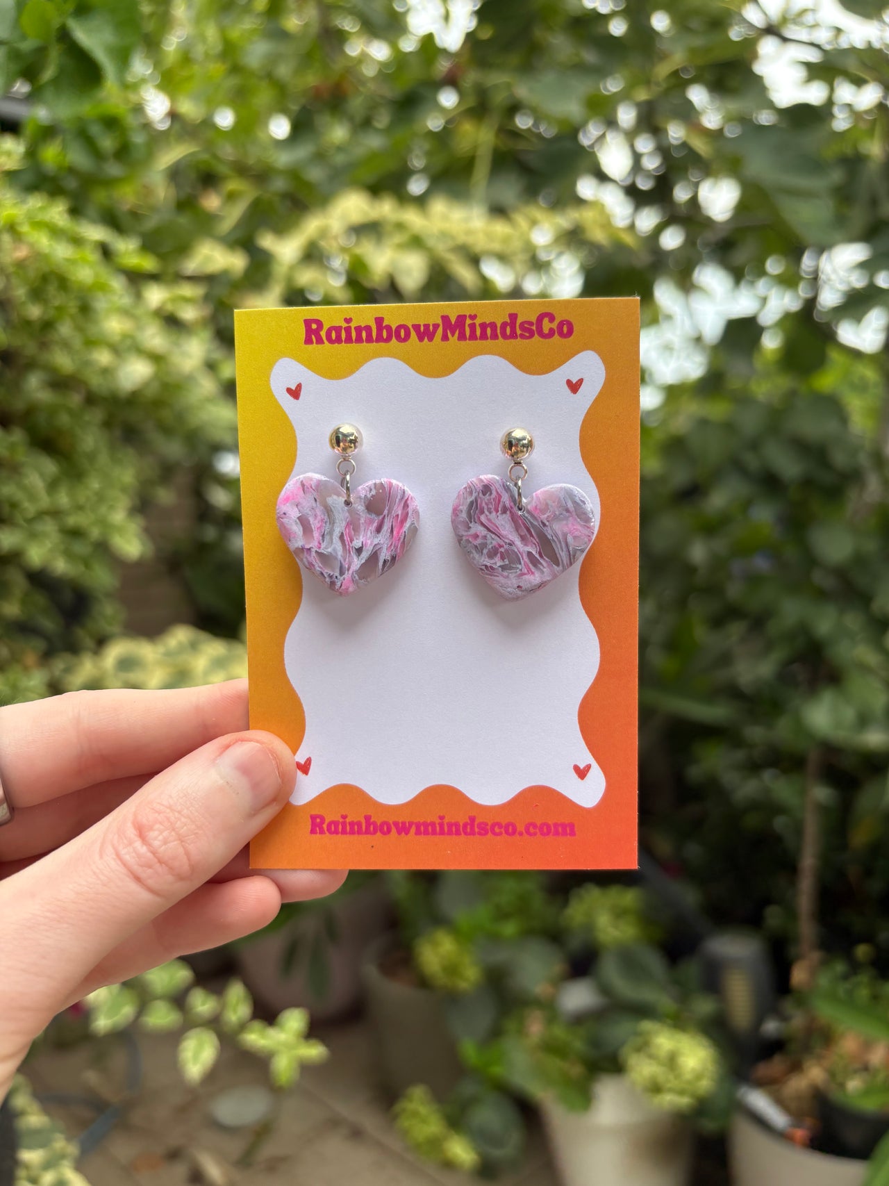 Rose Aura Heart Polymer Clay Earrings- Pink Rose Quartz Love Heart Dangles
