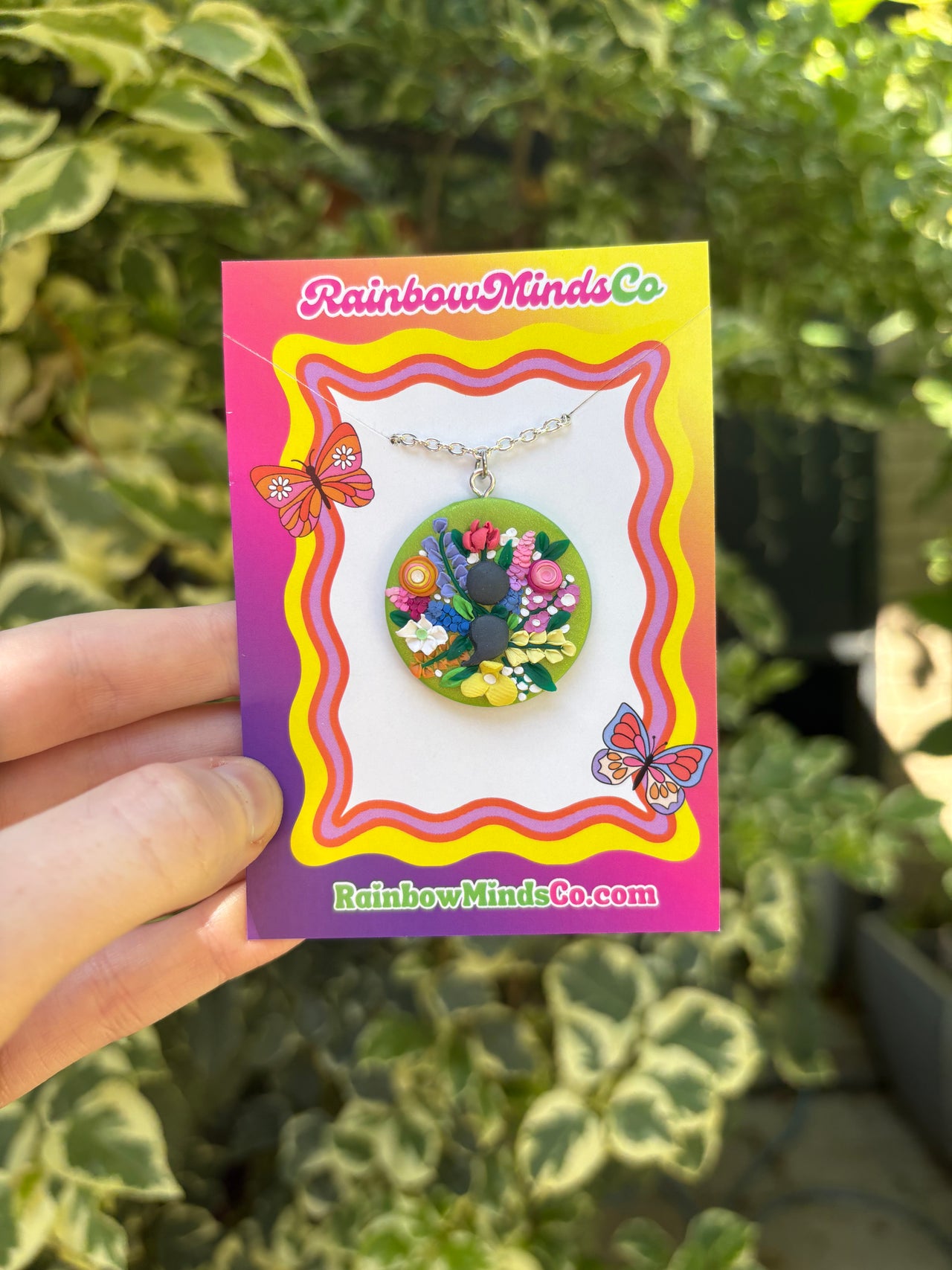 Mental Health Matters - Handmade Detailed Floral Green Polymer Clay Necklace- Semicolon