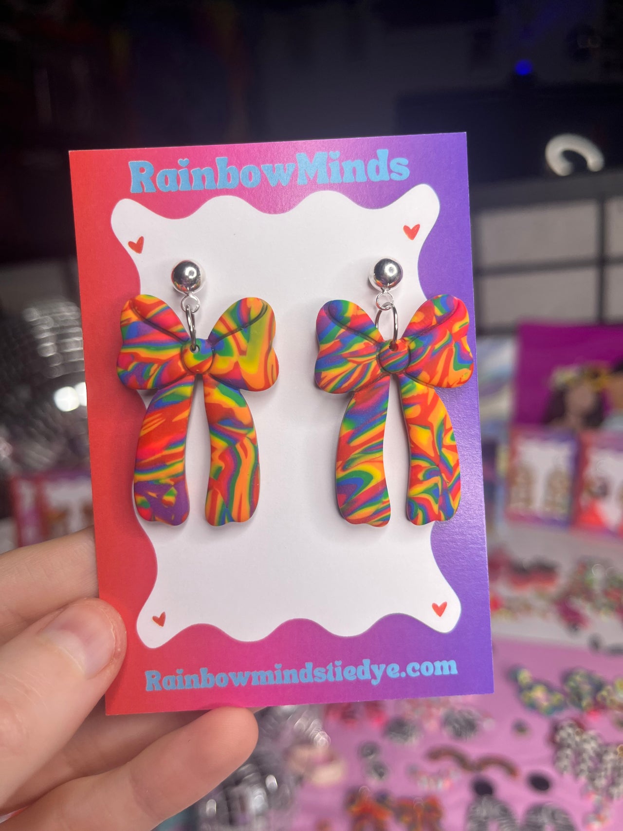 Rainbow Love- Rainbow Bow Polymer Clay Earrings