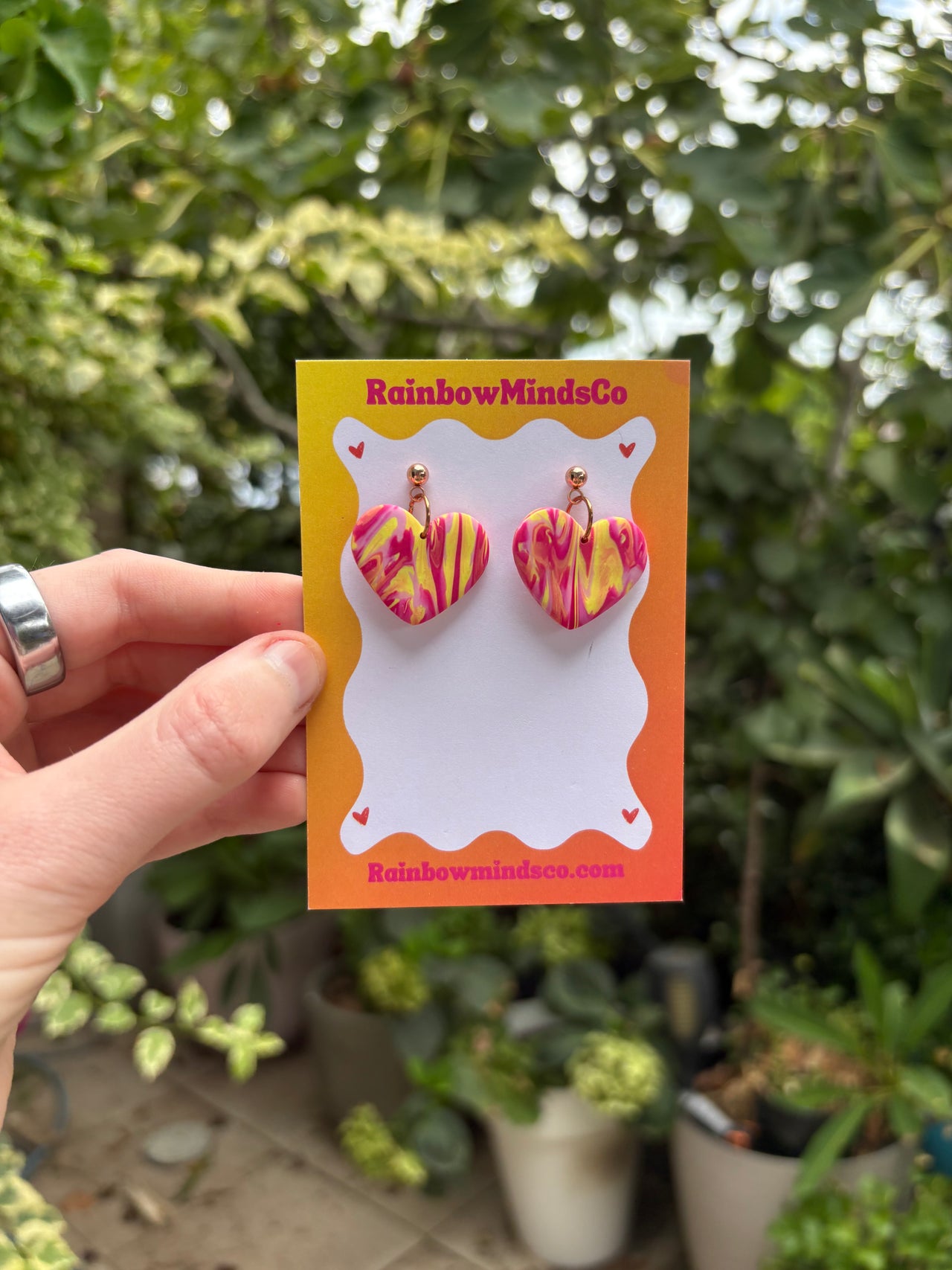 Electric Heart Polymer Clay Earrings- Pink & Yellow Love Hearts