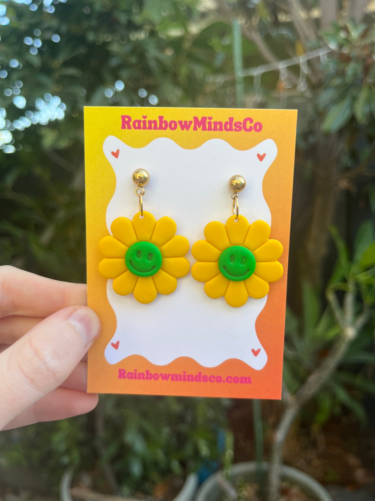Joy Bloom Polymer Clay Earrings- Smiley face Flower Dangles (Multiple variants)