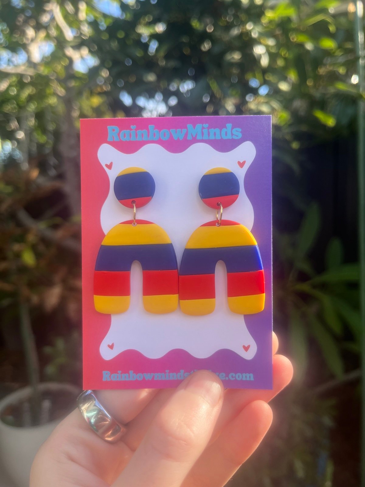 Pride Arch Polymer Clay Earrings- Red, Navy & Yellow Arch Dangles