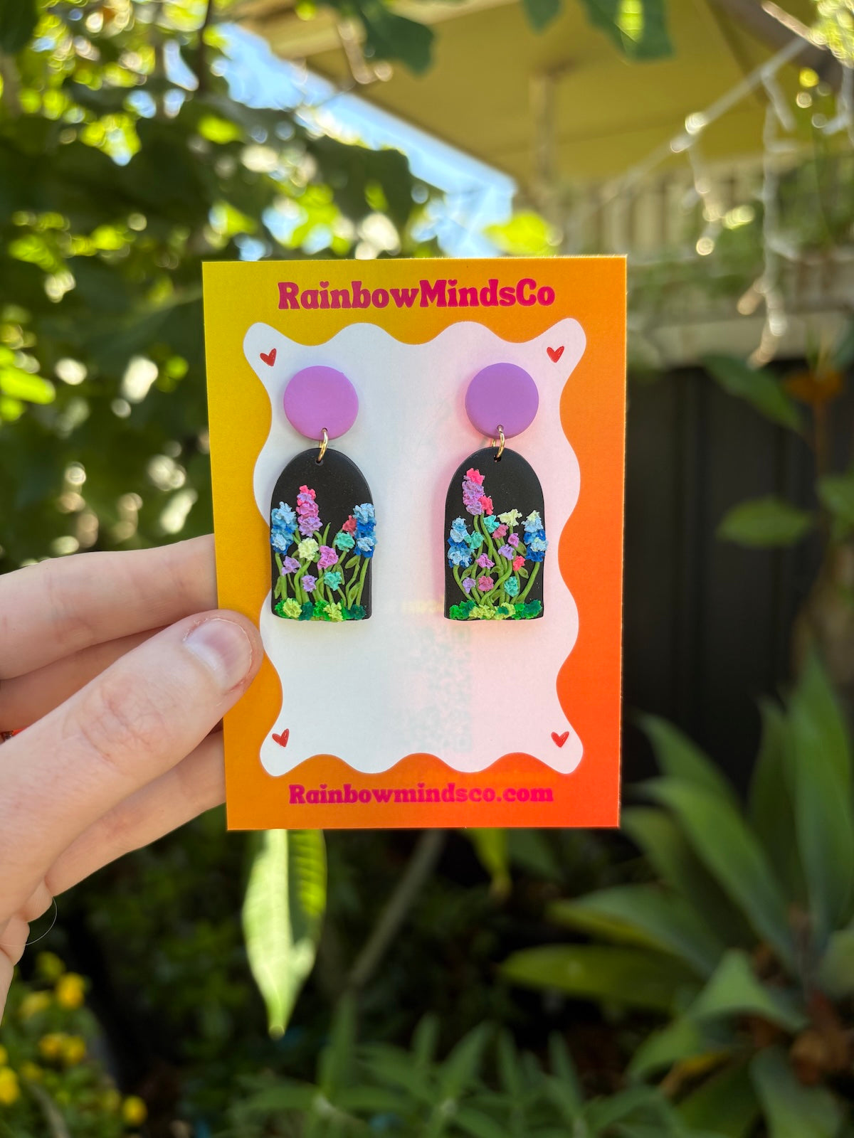 Midnight Garden Polymer Clay Earrings- Black Wildflower Dangles