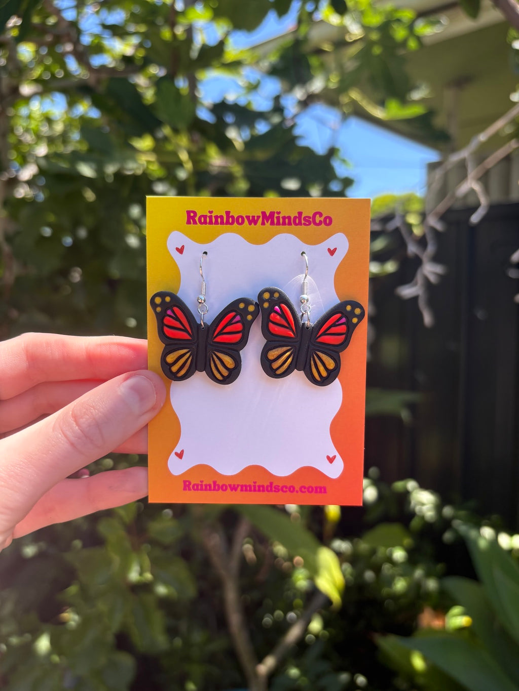 Ember Monarch Polymer Clay Earrings- Orange, Yellow & Black Butterfly Dangles