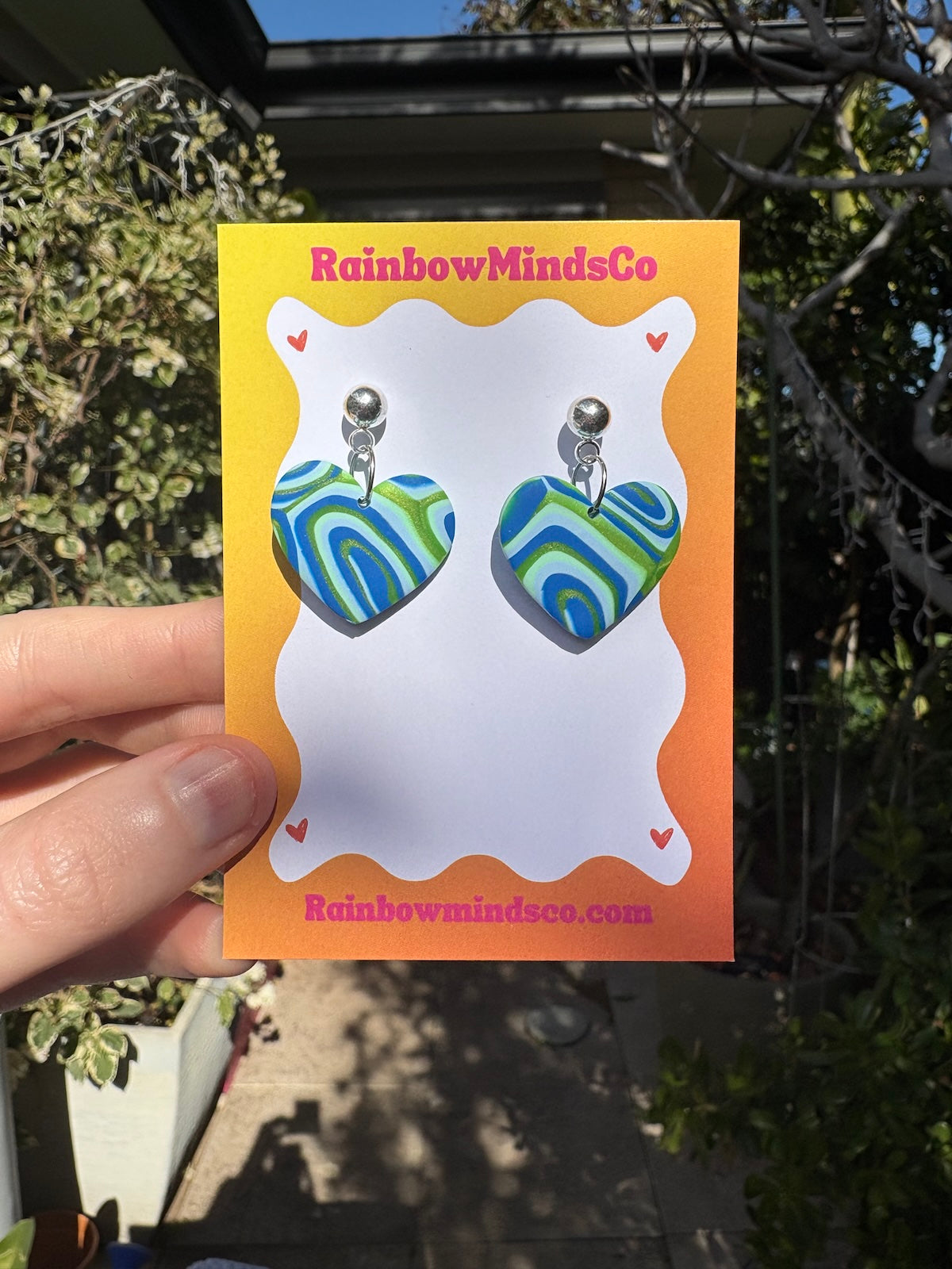 Ocean Heart Polymer Clay Earrings- Blue & Green Marble Heart Dangles