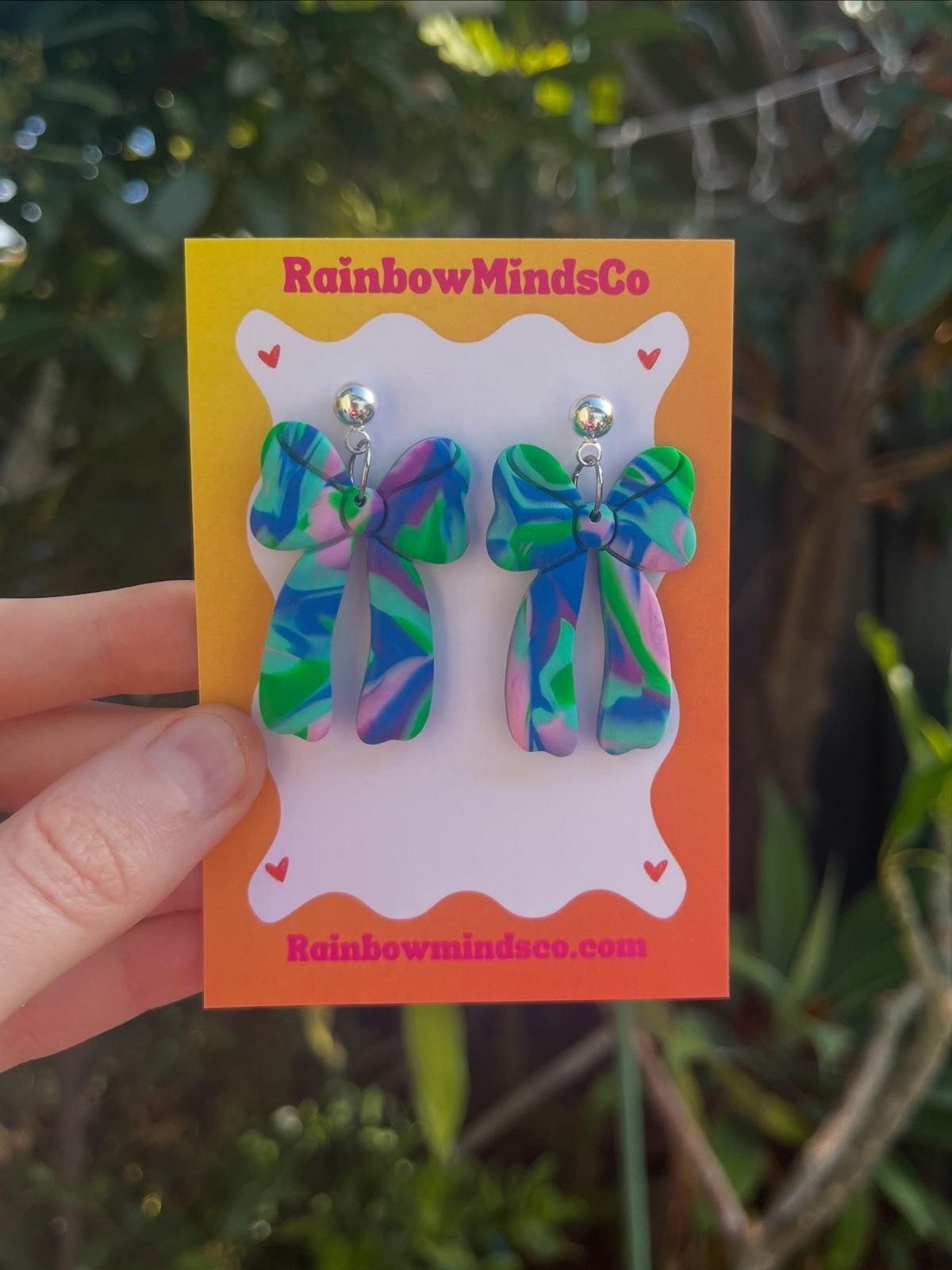 Aurora Swirl Bow Polymer Clay Earrings- Marbled Aurora inspired Ribbon Dangles