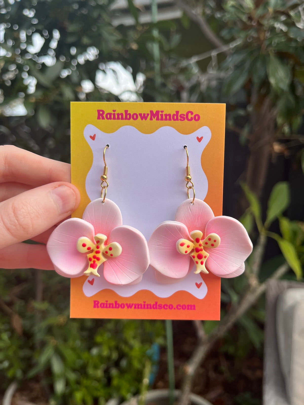 Orchid Bloom Polymer Clay Earrings- Orchid Dangles- Pink & Red
