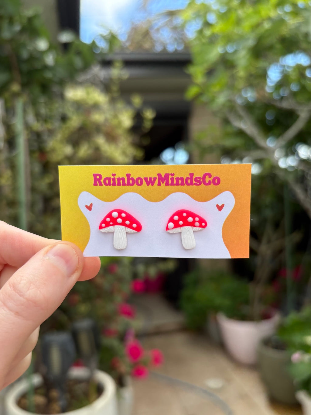 Toadstool Polymer Clay Studs - Red & Bright Pink Toadstool Earrings