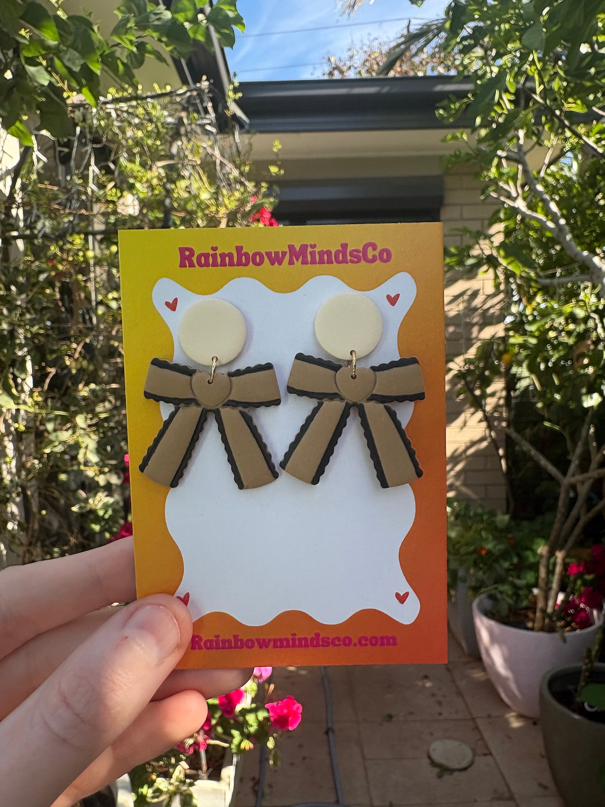 Latte Luxe Bow Earrings- Ribbon Polymer Clay Dangles- 2 colour variants