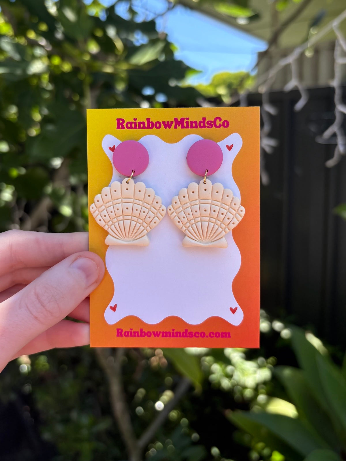 Seashell Serenade Polymer Clay Earrings- Cream & Pink Shell Dangles