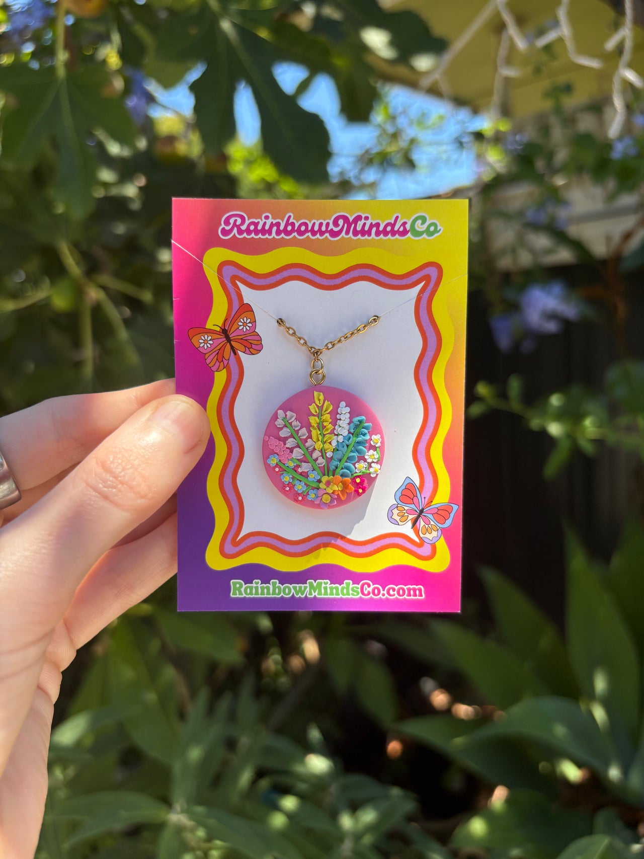 Pink Wildflower Pendant- Handmade Polymer Clay Detailed Floral Necklace