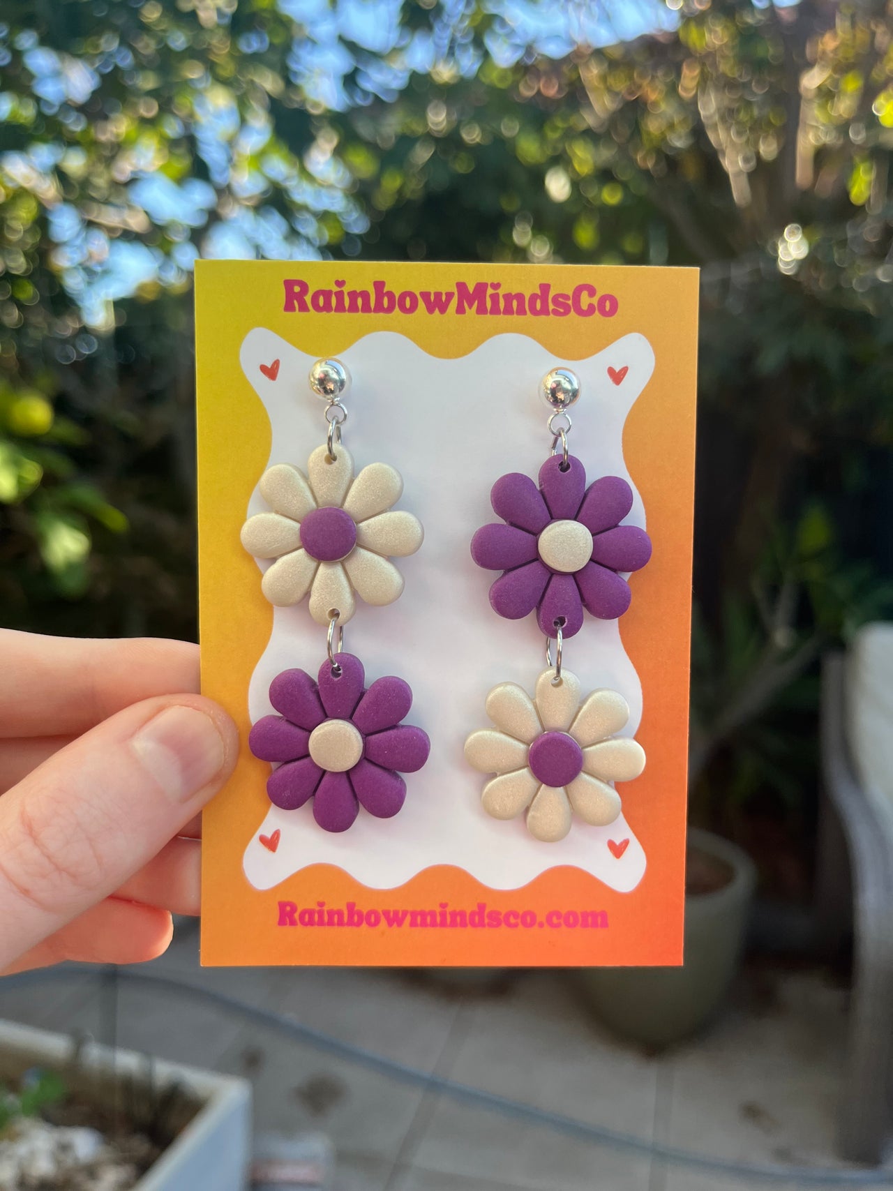 Twilight Bloom Polymer Clay Earrings- Purple & Silver Flower Dangles