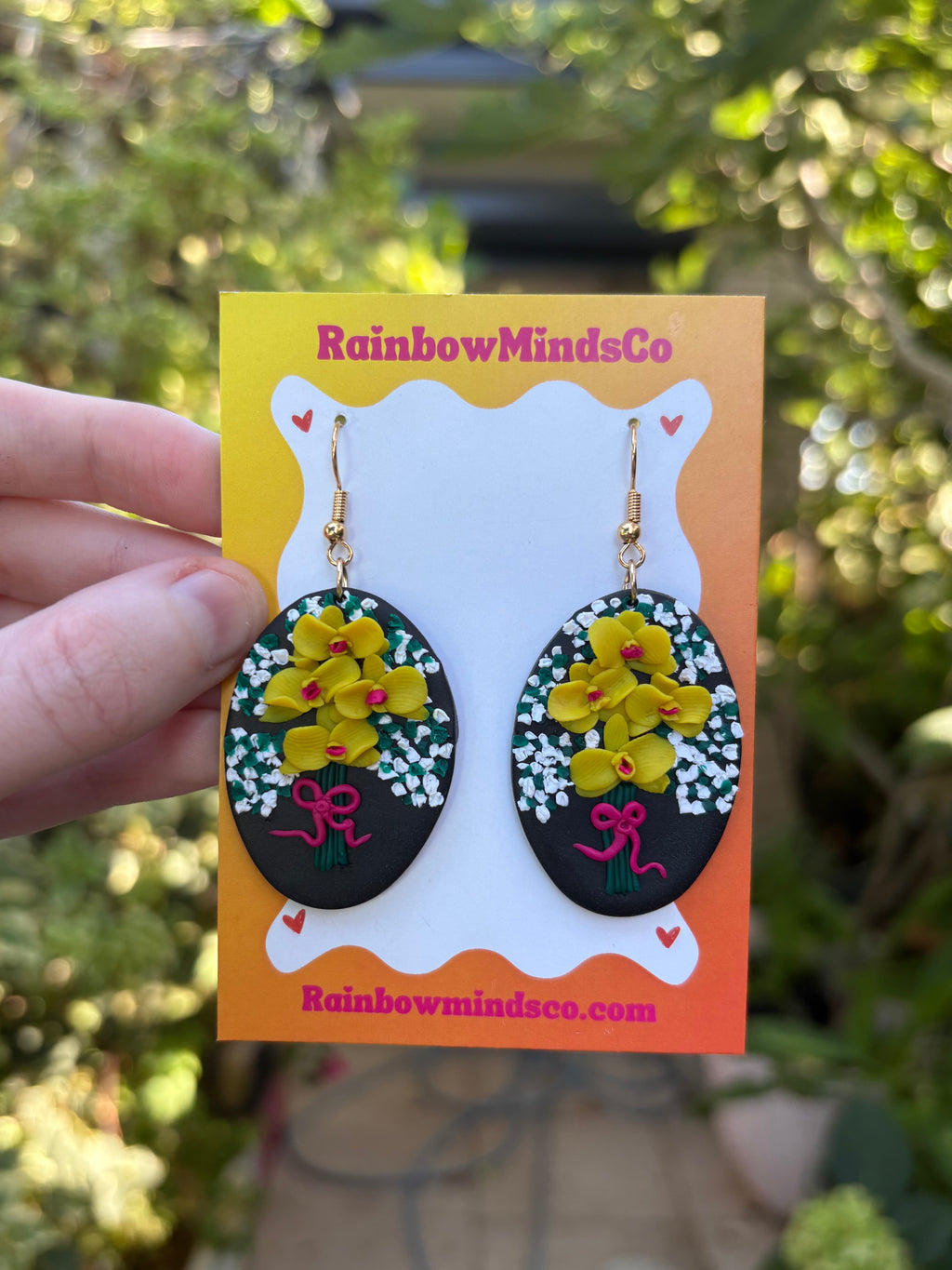 Orchid Bouquet- Yellow Orchid Flower Polymer Clay Earrings