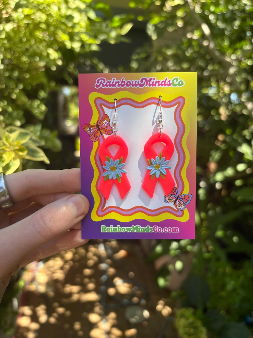 Cancer Awareness Ribbons with Floral Details- Polymer Clay Earrings