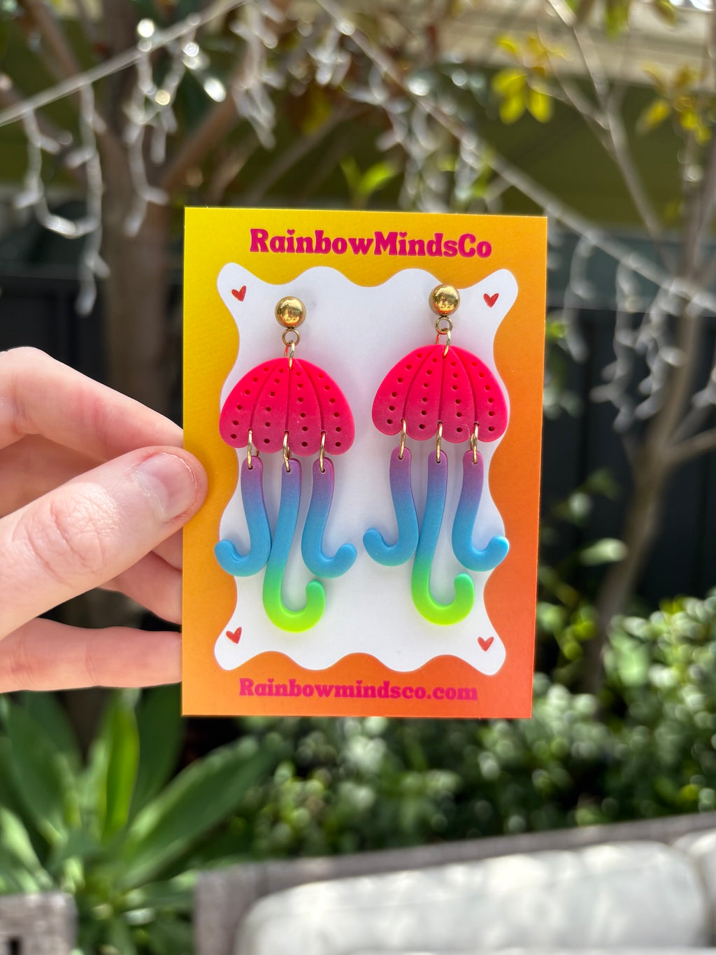Neon Jellyfish Polymer Clay Earrings - Pink, Blue and Lime Gradient Dangles