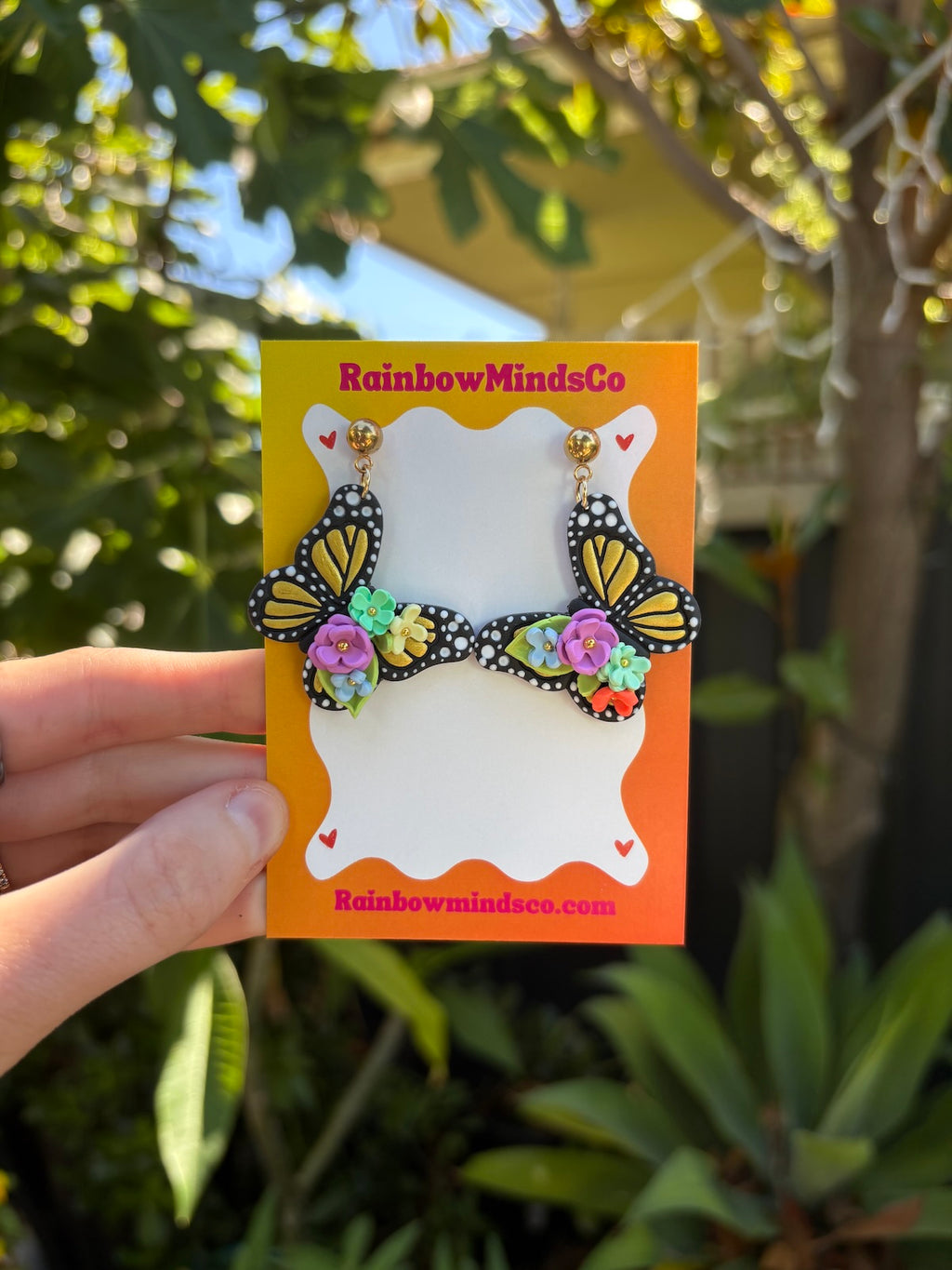 Blossom Monarch Butterfly Polymer Clay Earrings- Pastel Floral Butterfly Dangles