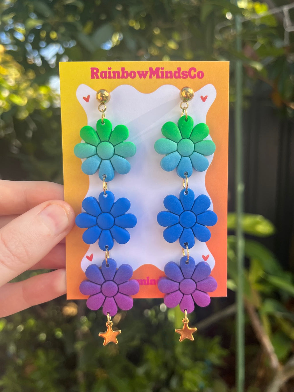 Aurora Bloom Cascade Polymer Clay Earrings- Gradient Daisy Dangles