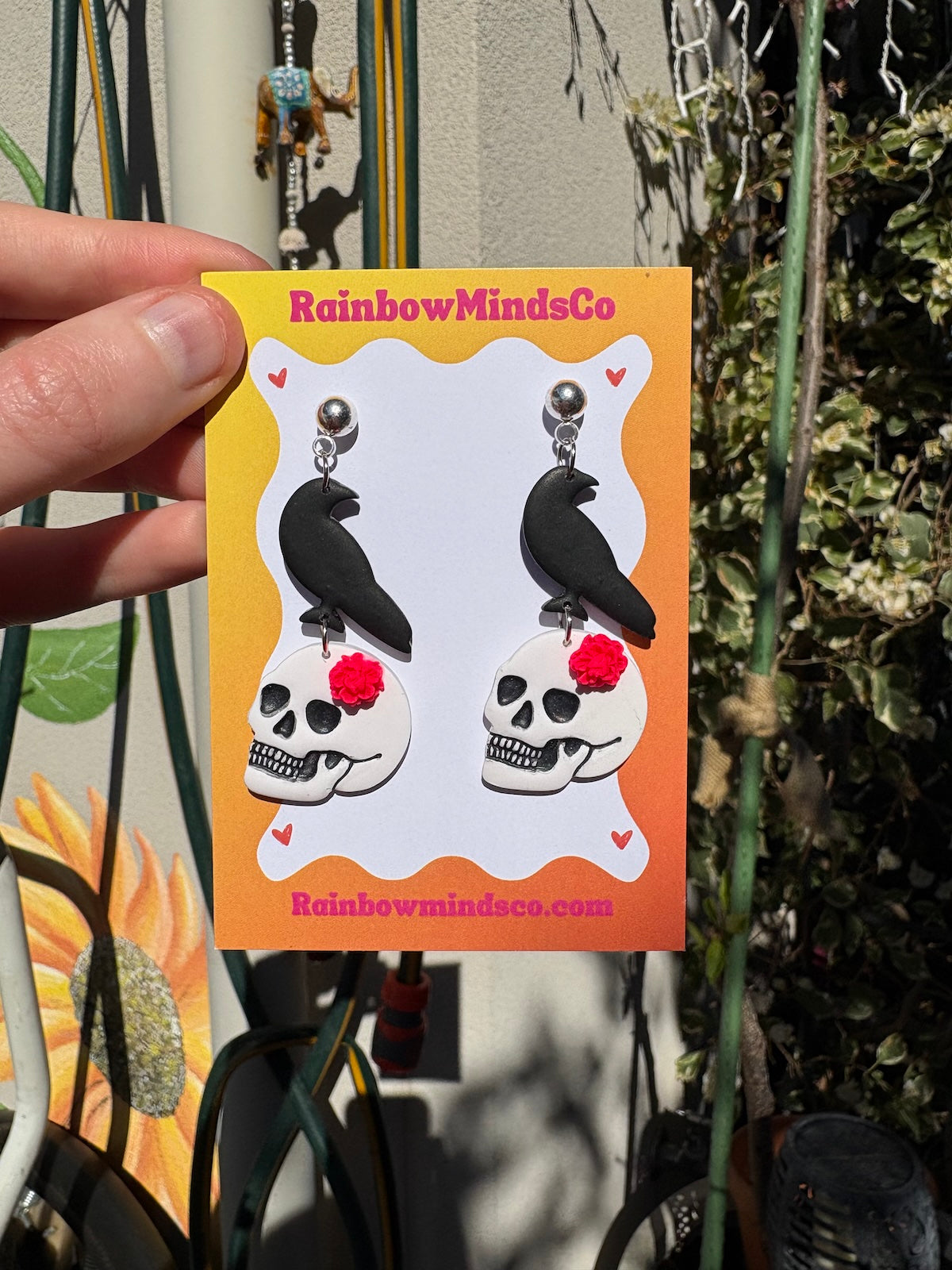 Nevermore Night Crow and Skull Polymer Clay Earrings- Handmade Halloween Statement Dangles Australia