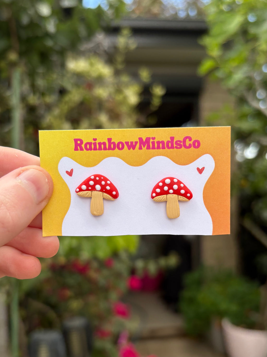 Toadstool Polymer Clay Studs - Red & Bright Pink Toadstool Earrings