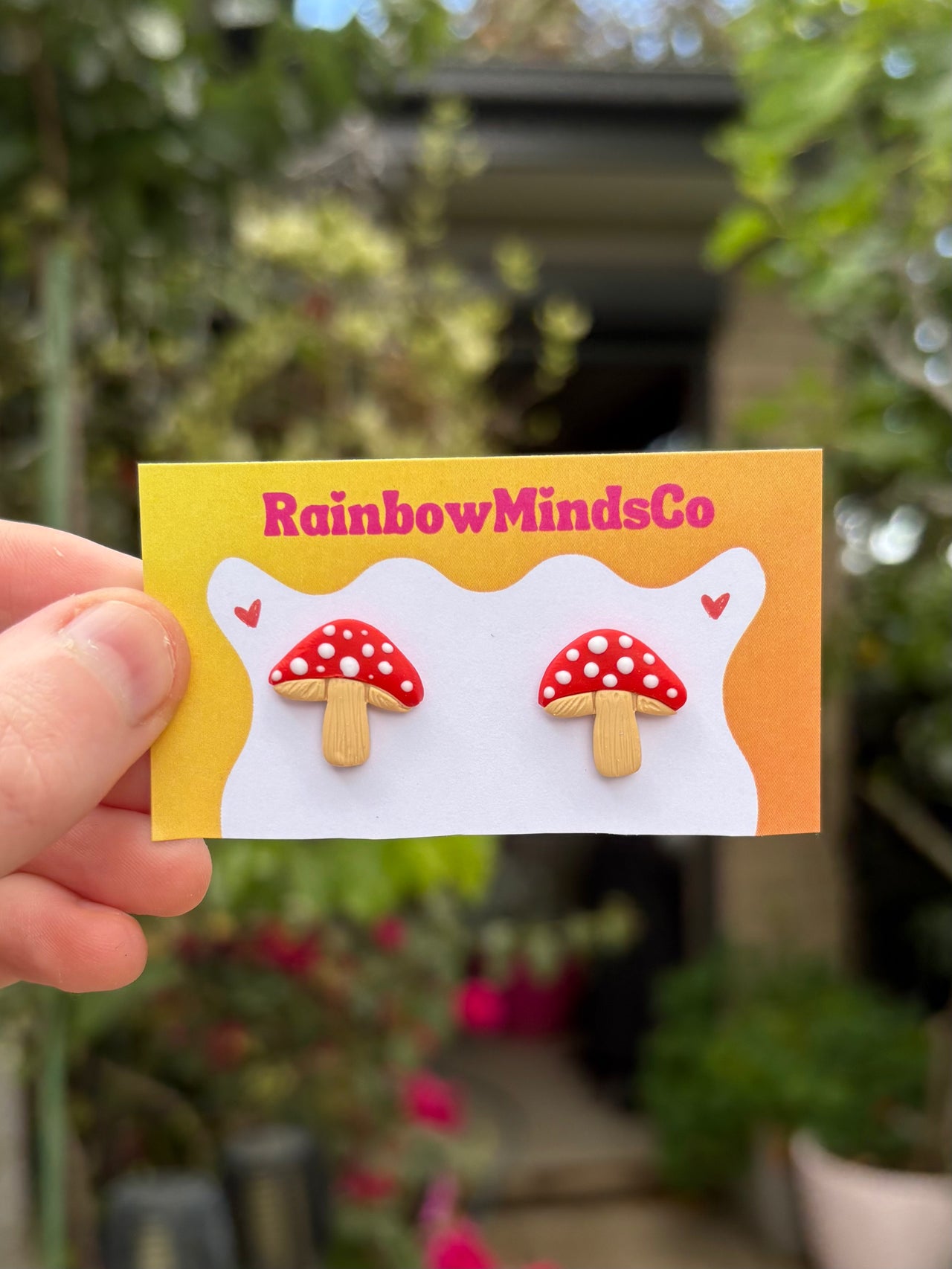 Toadstool Polymer Clay Studs - Red & Bright Pink Toadstool Earrings