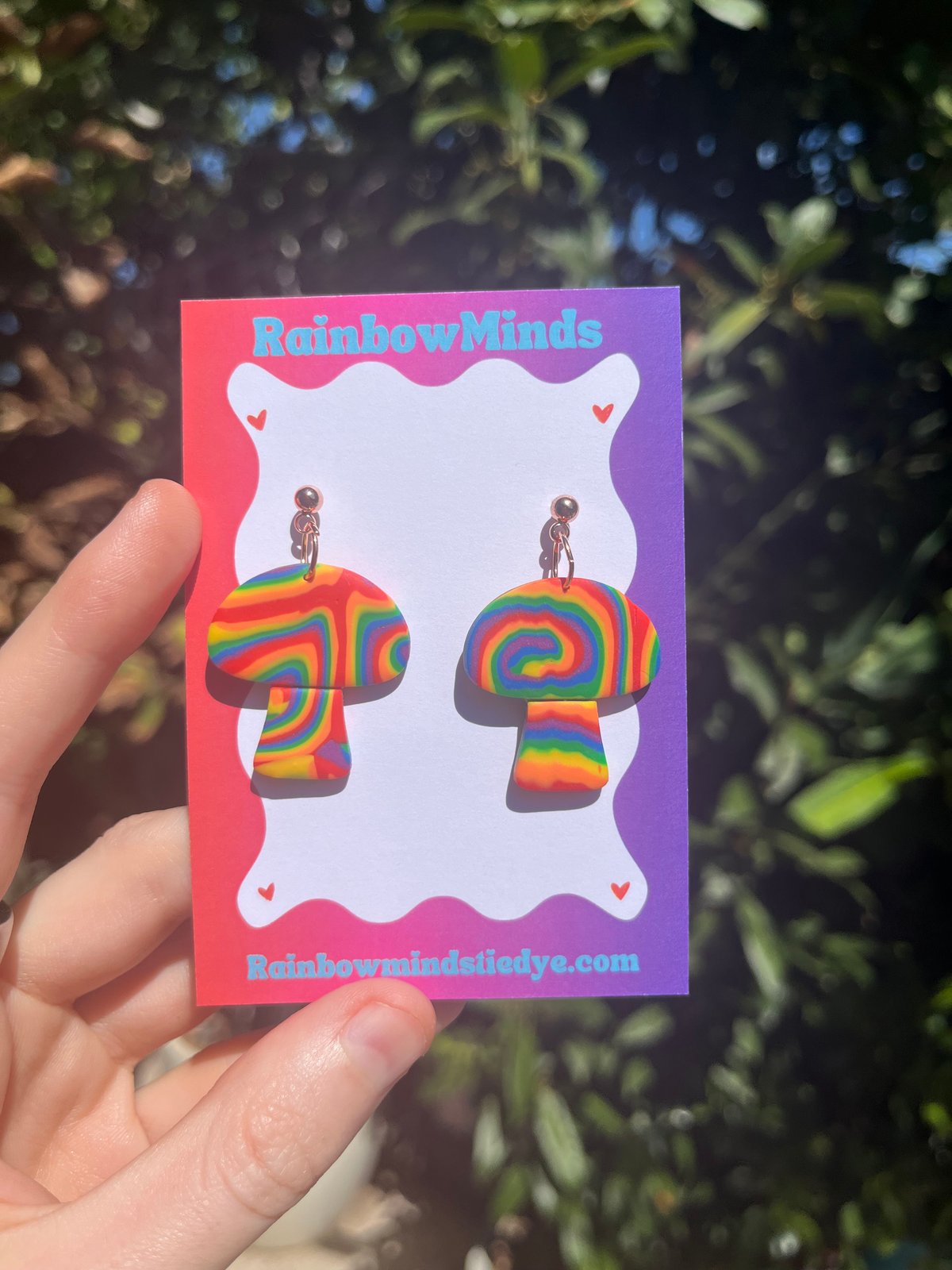 Rainbow Mushroom Polymer Clay Earrings- Funky Rainbow Dangles