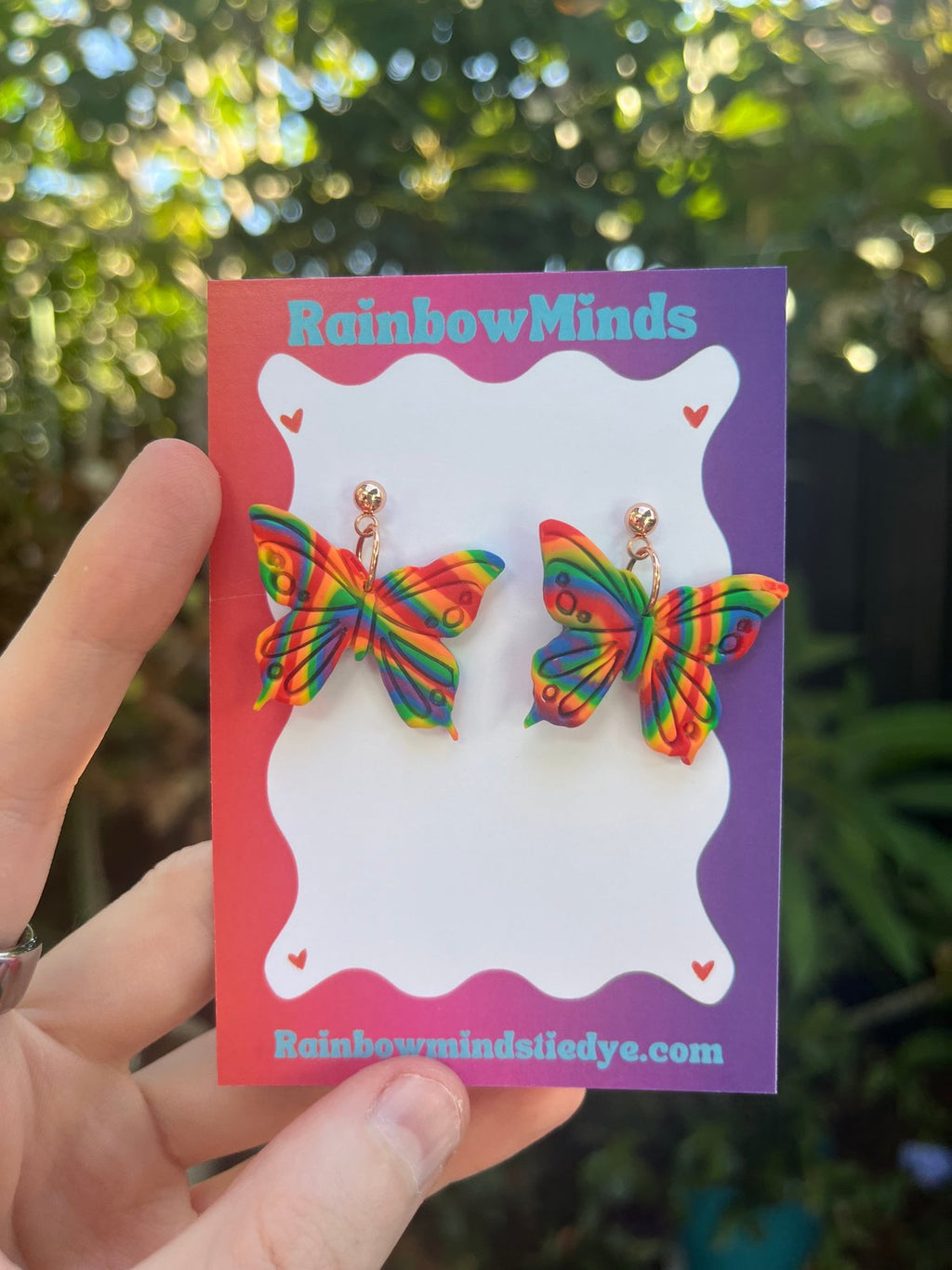 Rainbow Butterfly Polymer Clay Earrings- Funky Rainbow Dangles