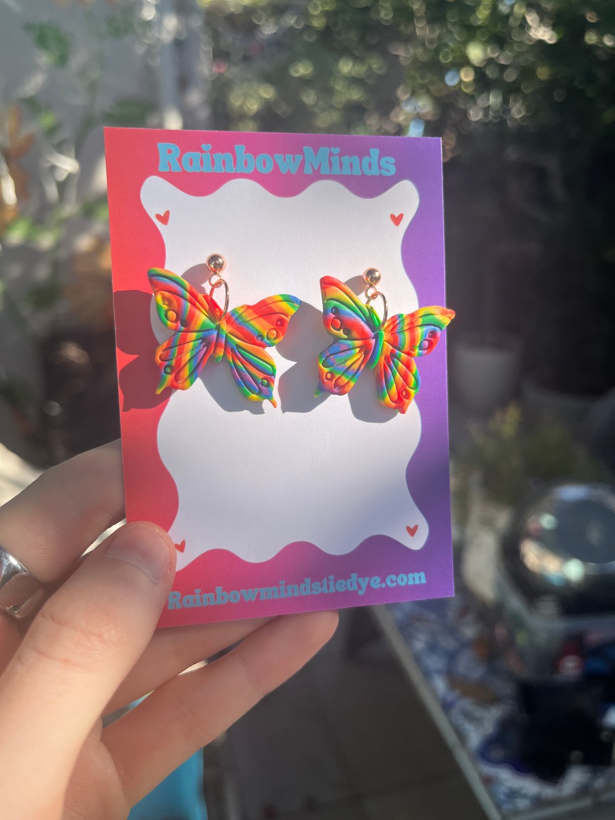 Rainbow Butterfly Polymer Clay Earrings- Funky Rainbow Dangles