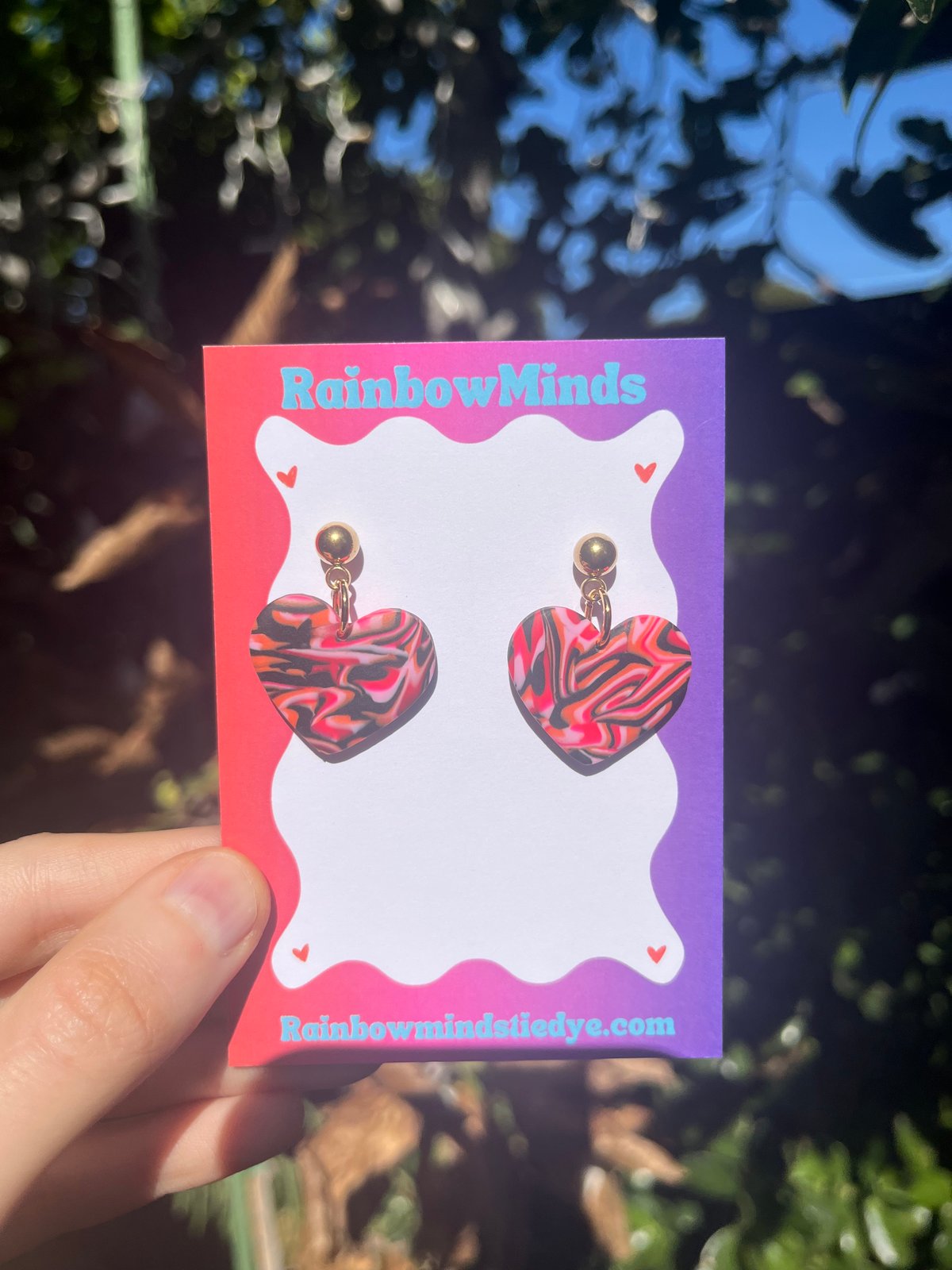 Electric Heart Polymer Clay Earrings- Pink & Black Swirled Love Heart Dangles