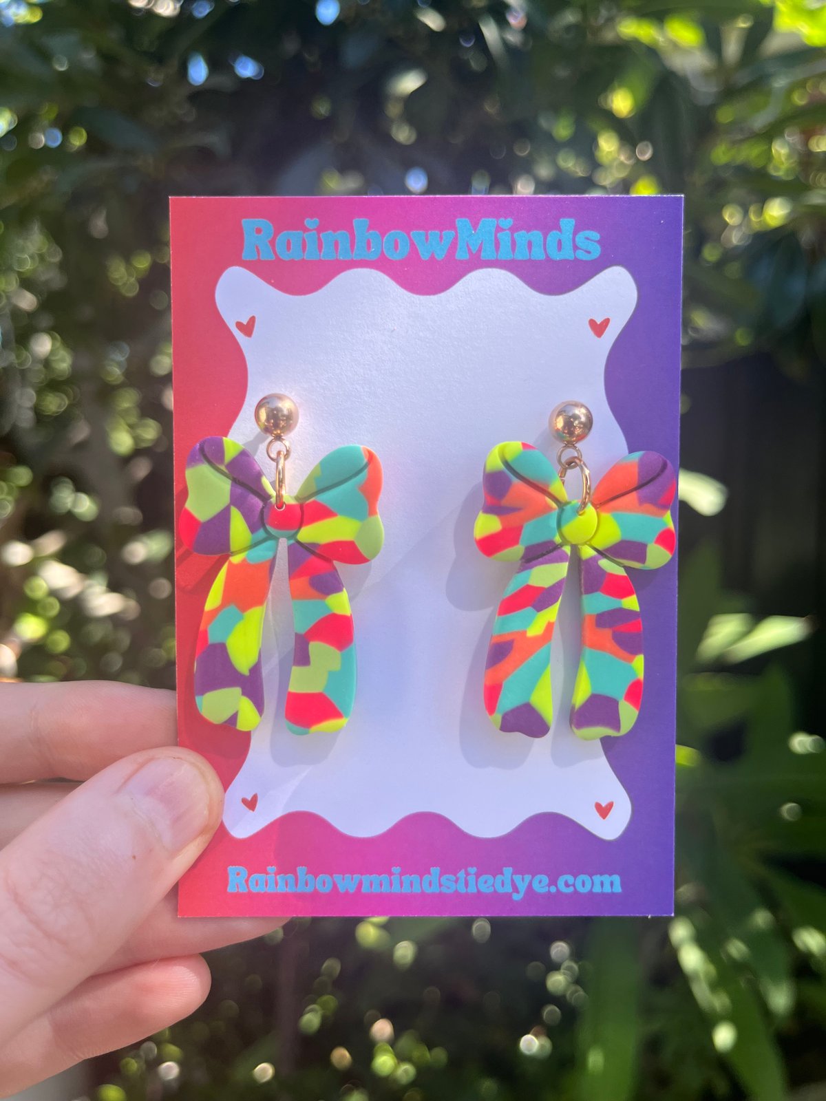 Confetti Bow Polymer Clay Earrings- Multicoloured Ribbon Dangles