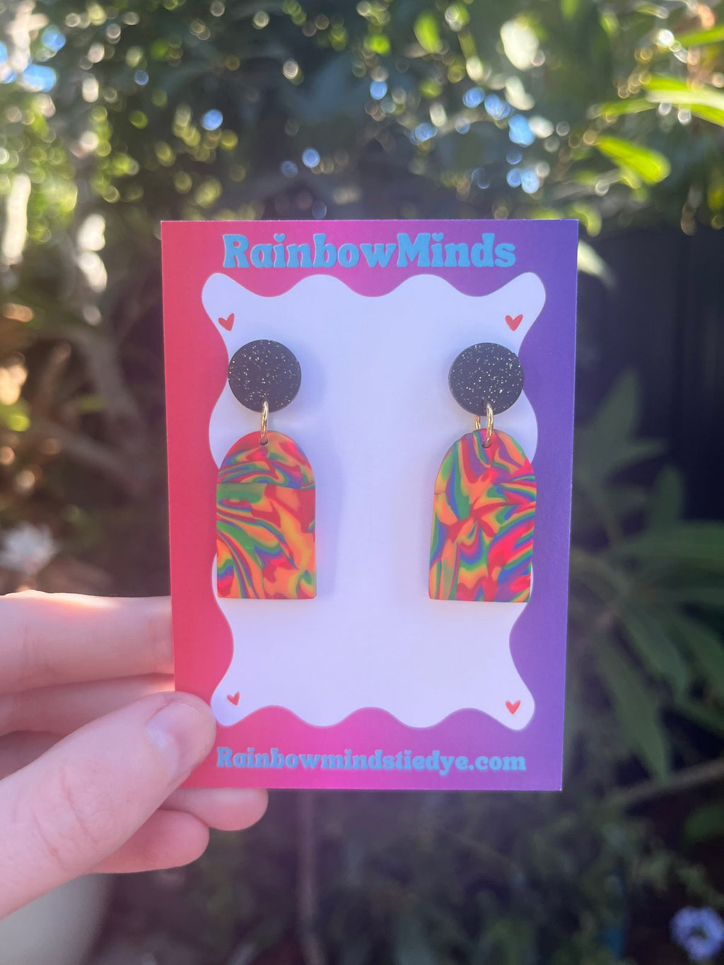 Rainbow Retro Arch Polymer Clay Earrings- Rainbow Arch Dangles