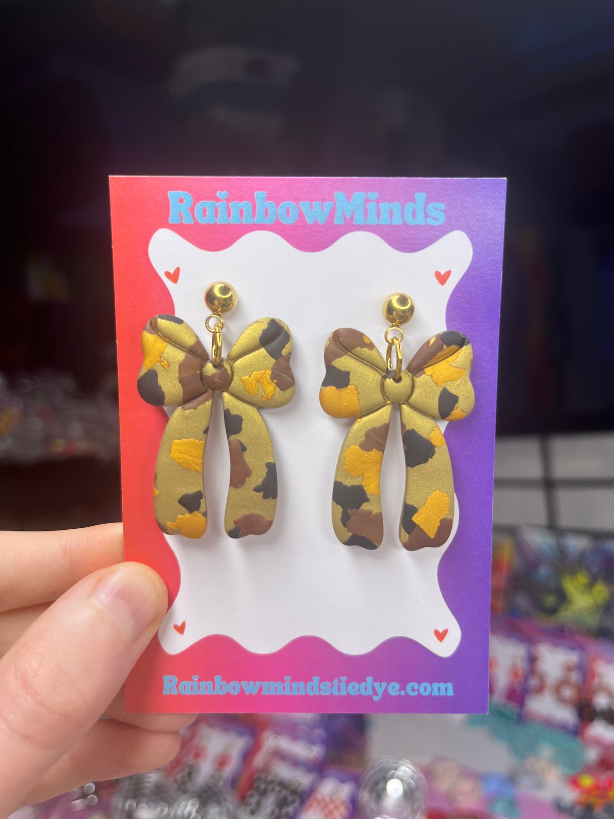 Leopard Love Bow Polymer Clay Earrings- Leopard Print Ribbon Dangles